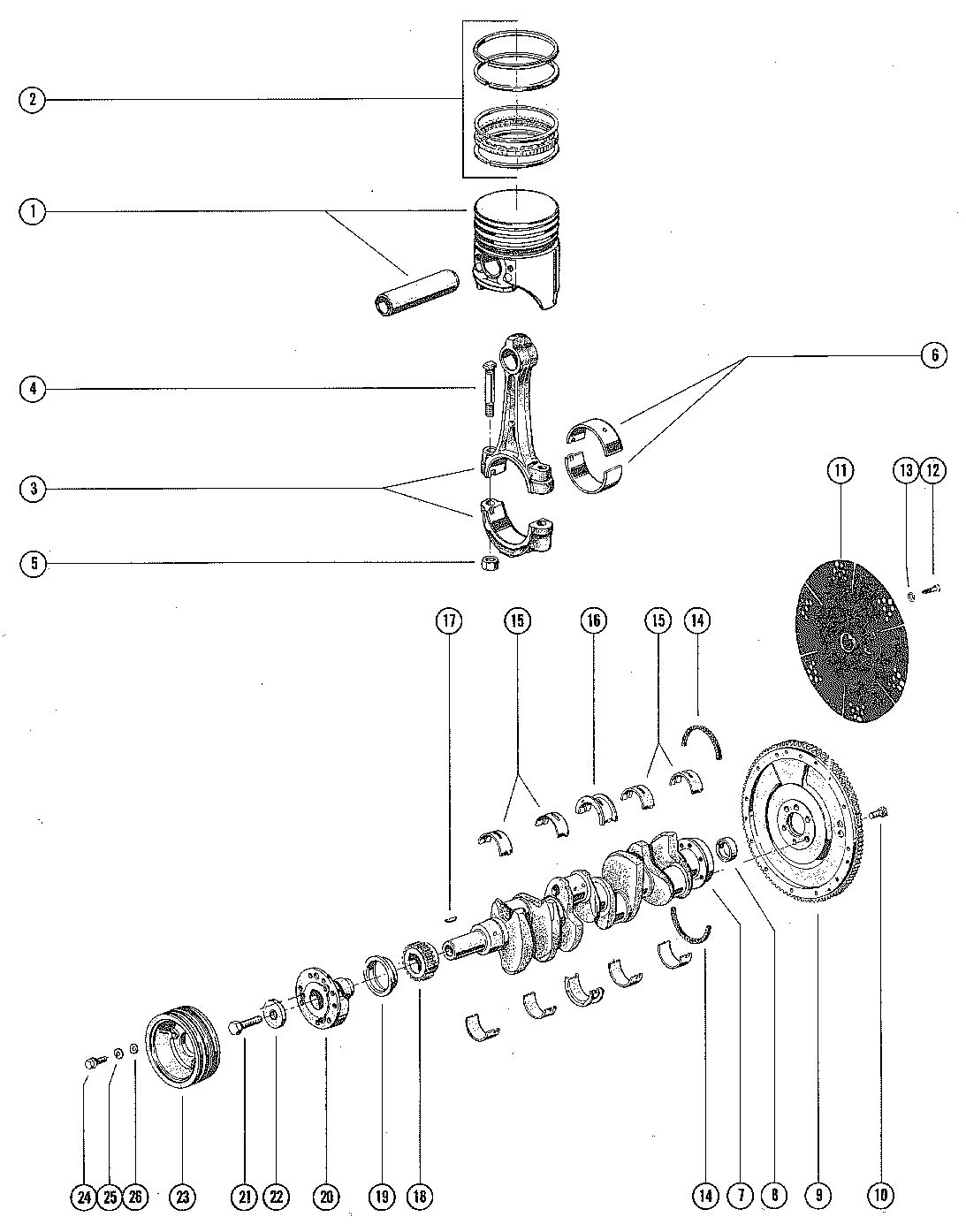 MERCRUISER 255 ENGINE CRANKSHAFT, PISTON AND CONNECTING ROD