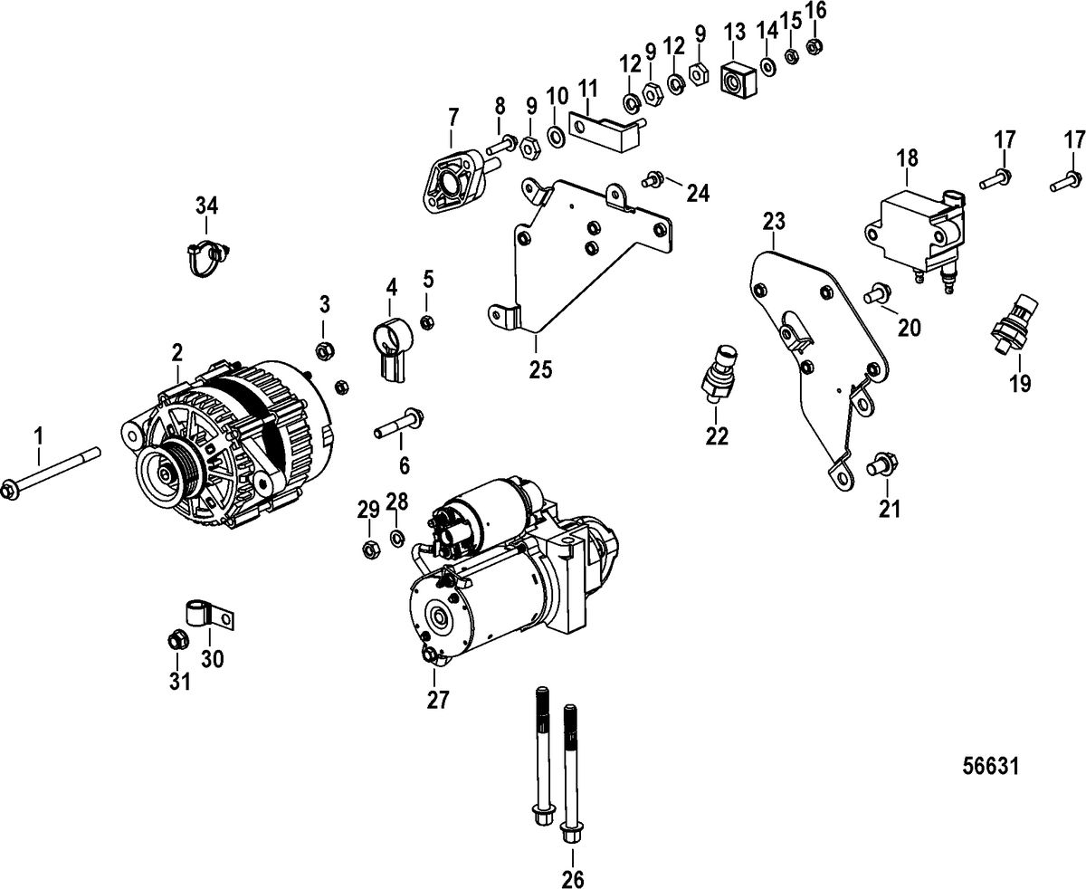 MERCRUISER 4.5L MPI ALPHA/BRAVO Electrical Components, Starter, Alternator, and Coil Bracket