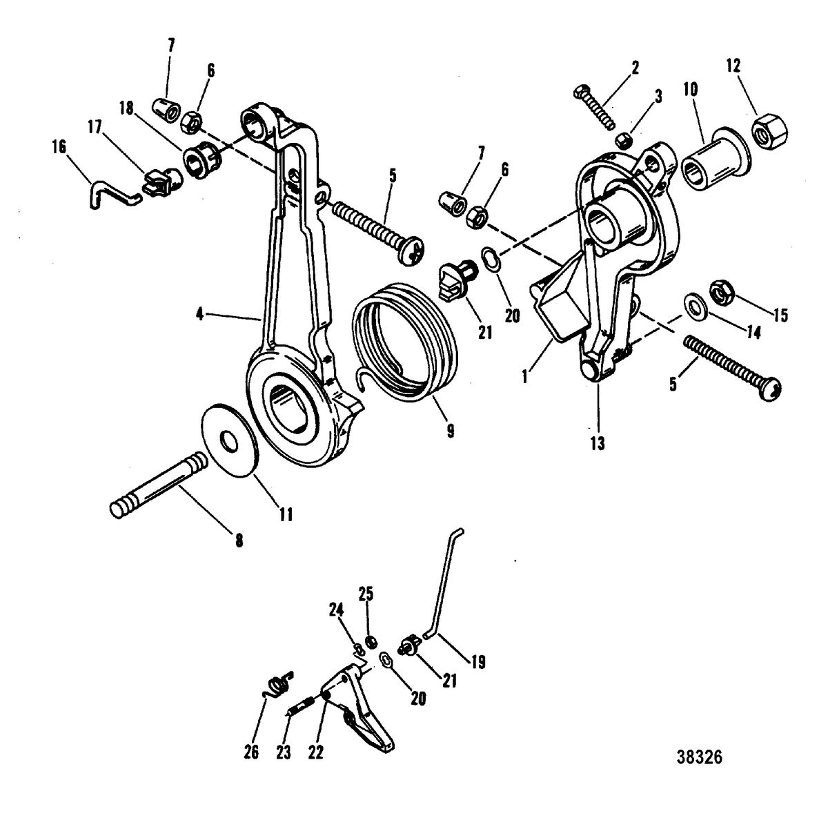 MERCURY/MARINER 70/75/80/90 HP (3 CYLINDER) THROTTLE LEVER AND LINKAGE