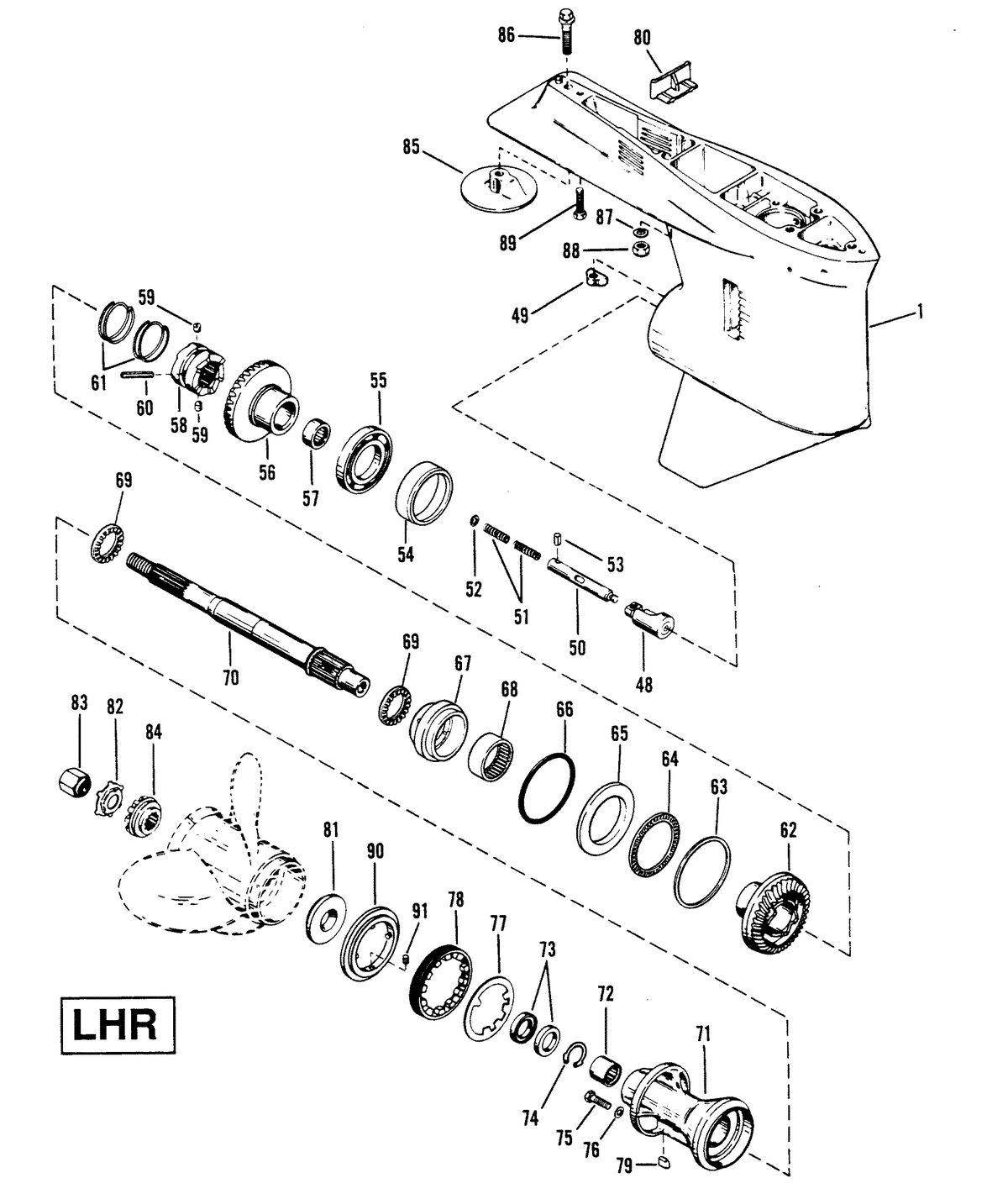 RACE OUTBOARD XR-2 / MAGNUM GEAR HOUSING (PROPELLER SHAFT)LHR 4-HOLE WATER PICK-UP