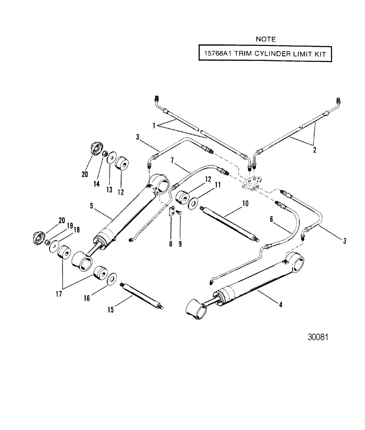 MERCRUISER R/MR ALPHA ONE STERNDRIVE TRIM CYLINDERS AND HYDRAULIC HOSES