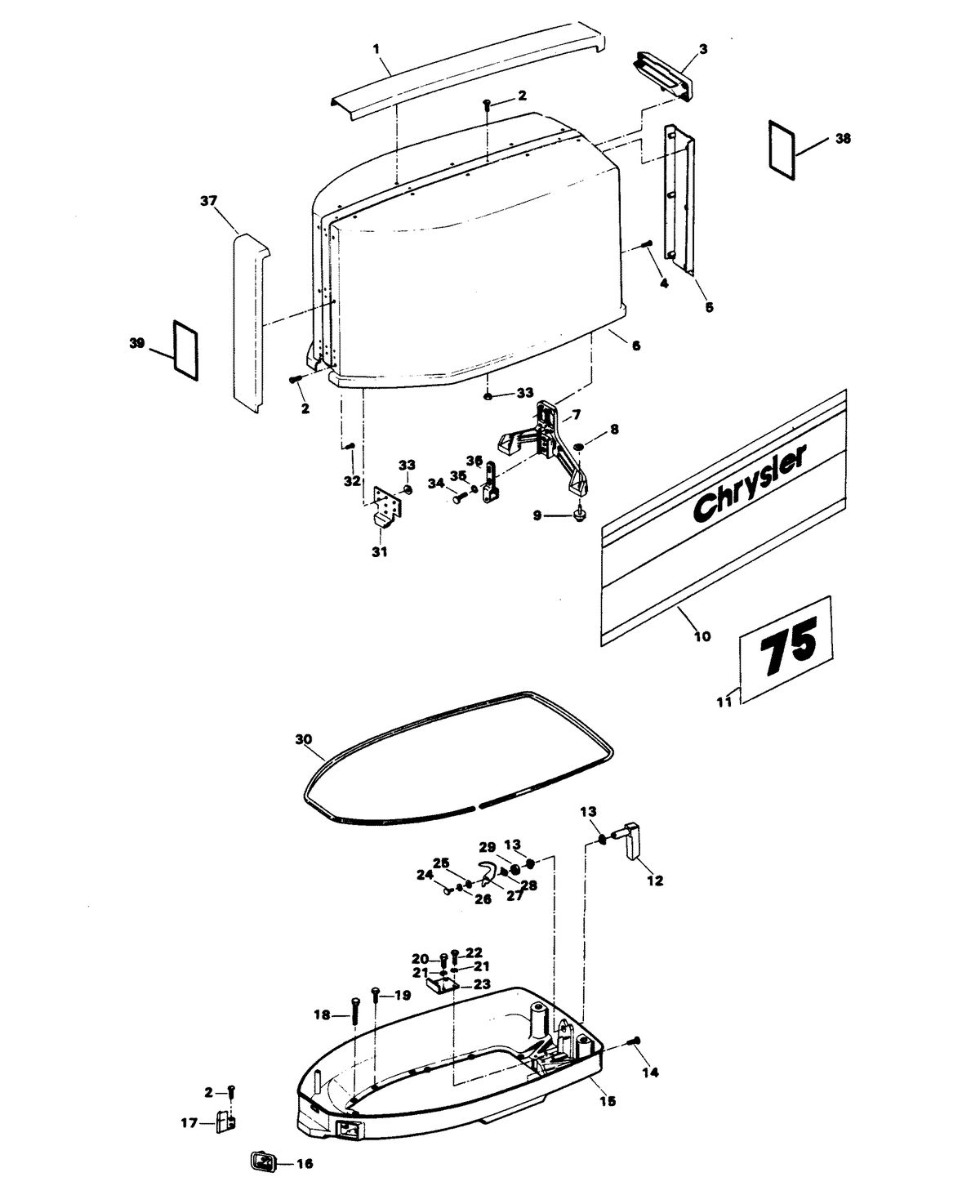 CHRYSLER 75 H.P. ENGINE COVER AND SUPPORT PLATE