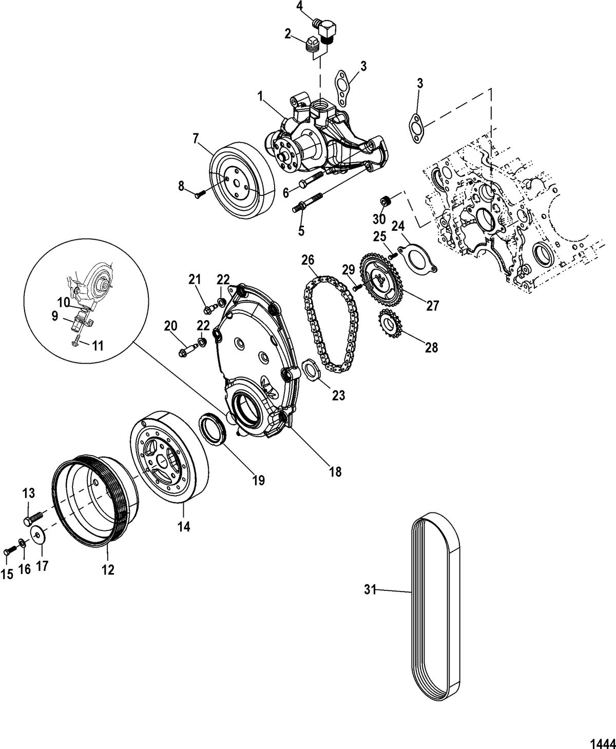 MERCRUISER 4.3L MPI ALPHA/BRAVO Front Cover and Circulating Pump
