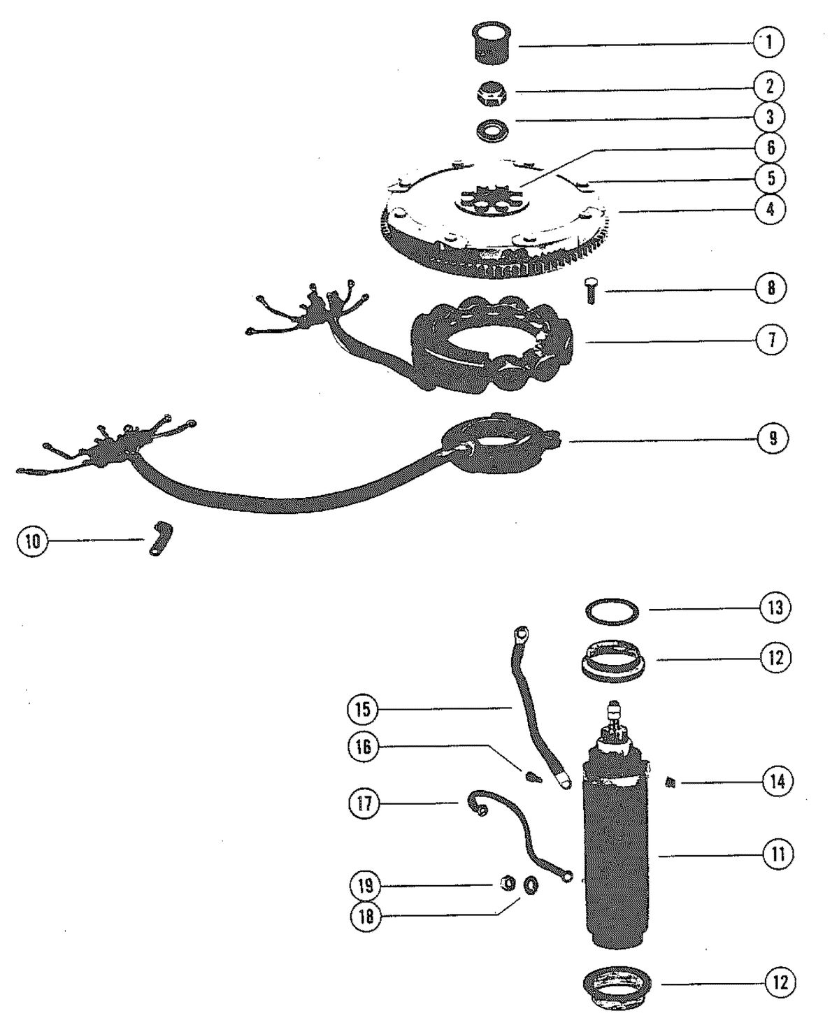 MERCURY MERC 115 FLYWHEEL, STARTER MOTOR AND STATOR