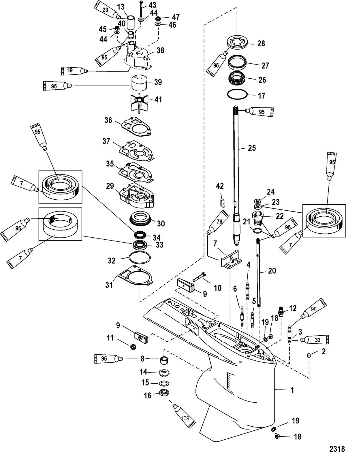 MERCURY/MARINER 150/200 EFI (2.5L) Gear Housing(Driveshaft)(Standard/Counter Rotation)