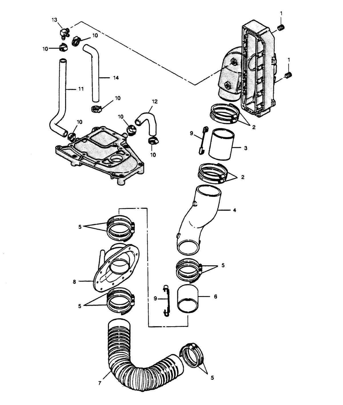 FORCE FORCE 1989 125 H.P. "B" MODELS-L-DRIVE EXHAUST SYSTEM