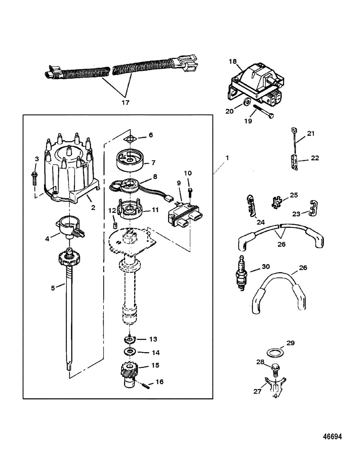 MERCRUISER 350 MAGNUM ALPHA (EFI-TBI) DISTRIBUTOR AND IGNITION COMPONENTS