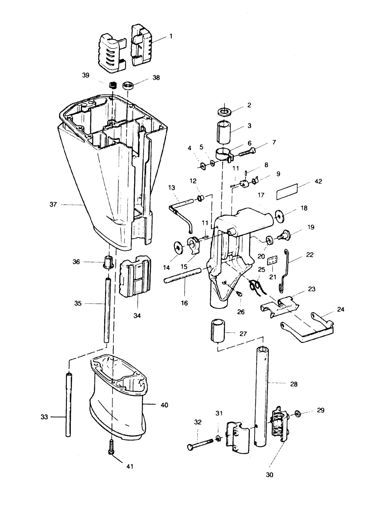 SEARS 9.9 H.P. STD. 20" LEG OUTBOARD MOTOR Motor Leg and Swivel Bracket