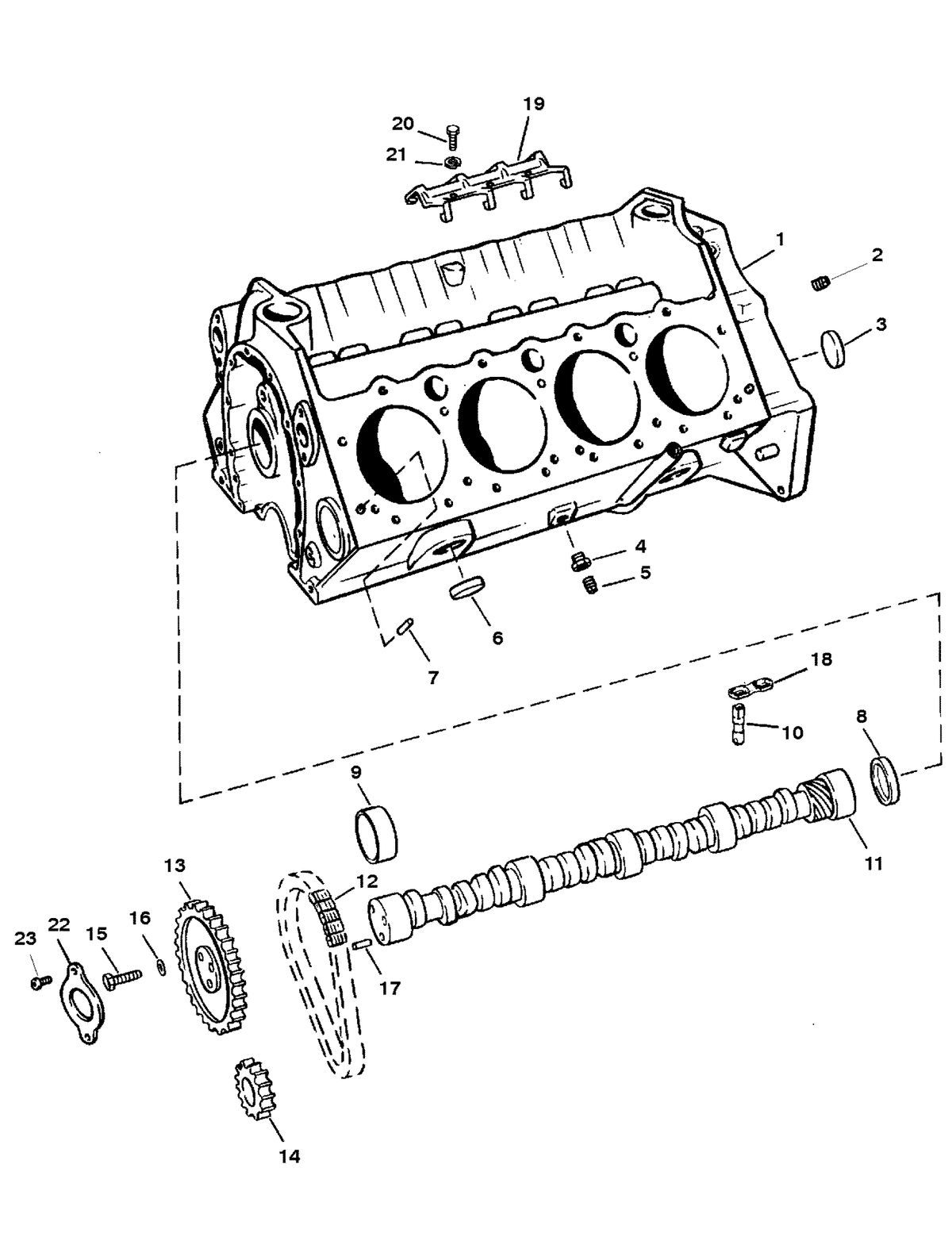 MERCRUISER 350 MAG TOURNAMENT SKI (CARB) CYLINDER BLOCK AND CAMSHAFT