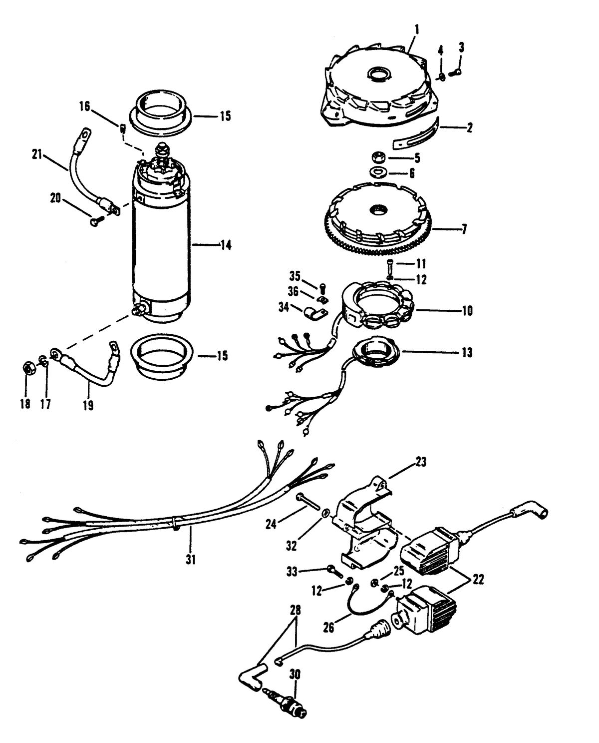 RACE OUTBOARD XR-2 MAGNUM FLYWHEEL, STARTER MOTOR AND IGNITION COILS