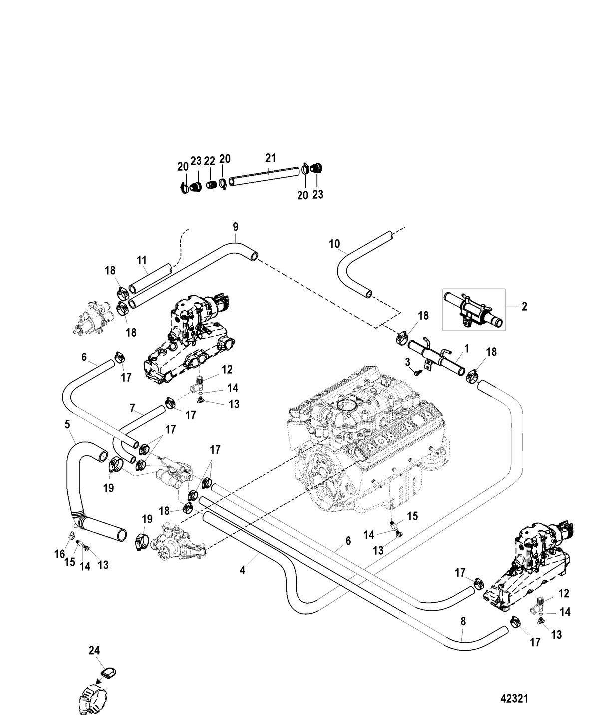 MERCRUISER 357 MAG BRAVO 4V/357 ALPHA 4V/383 MAG BRAVO 4V Standard Cooling System, 357 Alpha/Bravo