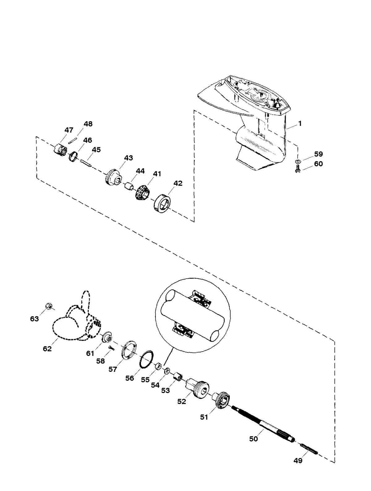 FORCE FORCE 25 H.P. (1998) GEAR HOUSING ASSEMBLY (PROPELLER SHAFT)
