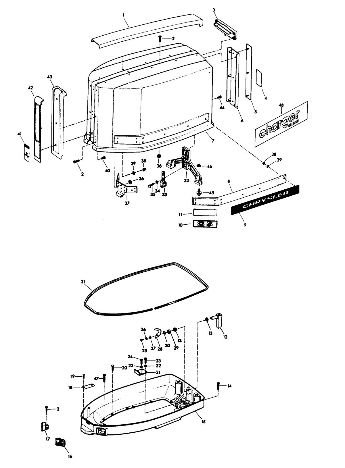 CHRYSLER 85 H.P. CHARGER ENGINE COVER AND SUPPORT PLATE