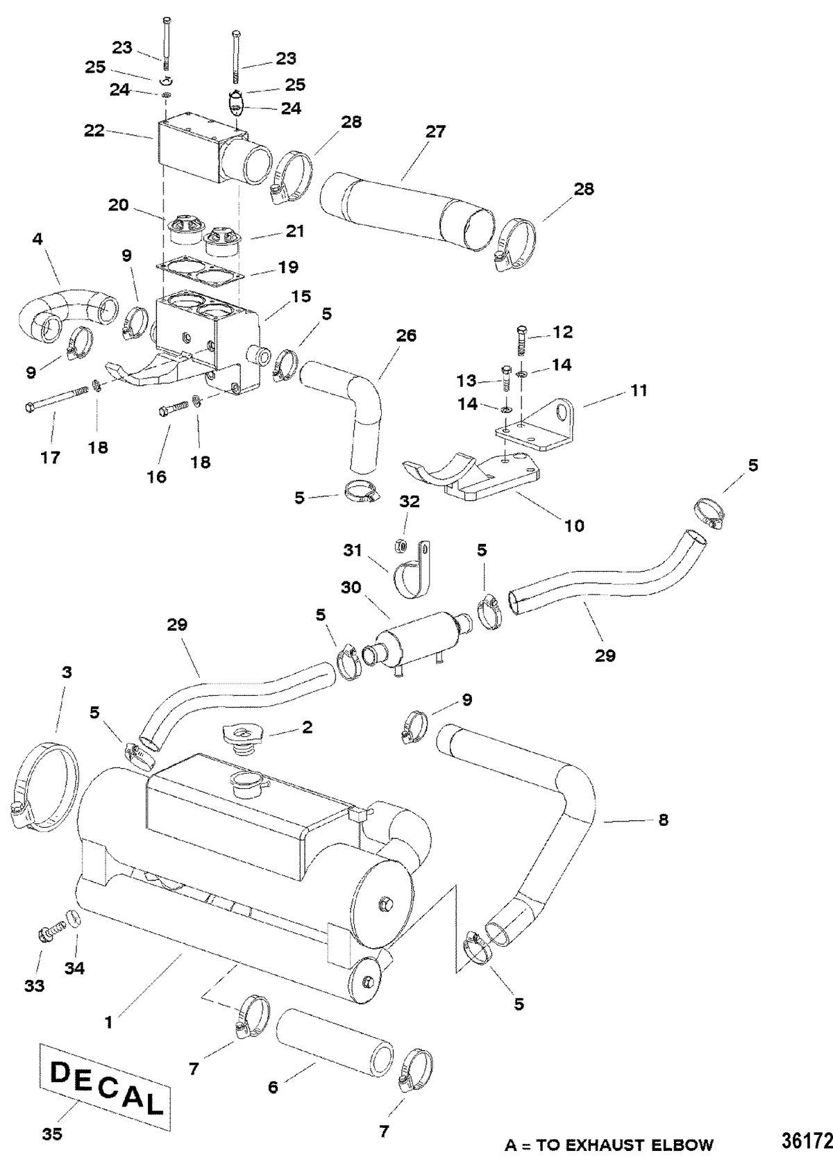 MERCRUISER D3.6L BRAVO DIESEL HEAT EXCHANGER AND HOSES