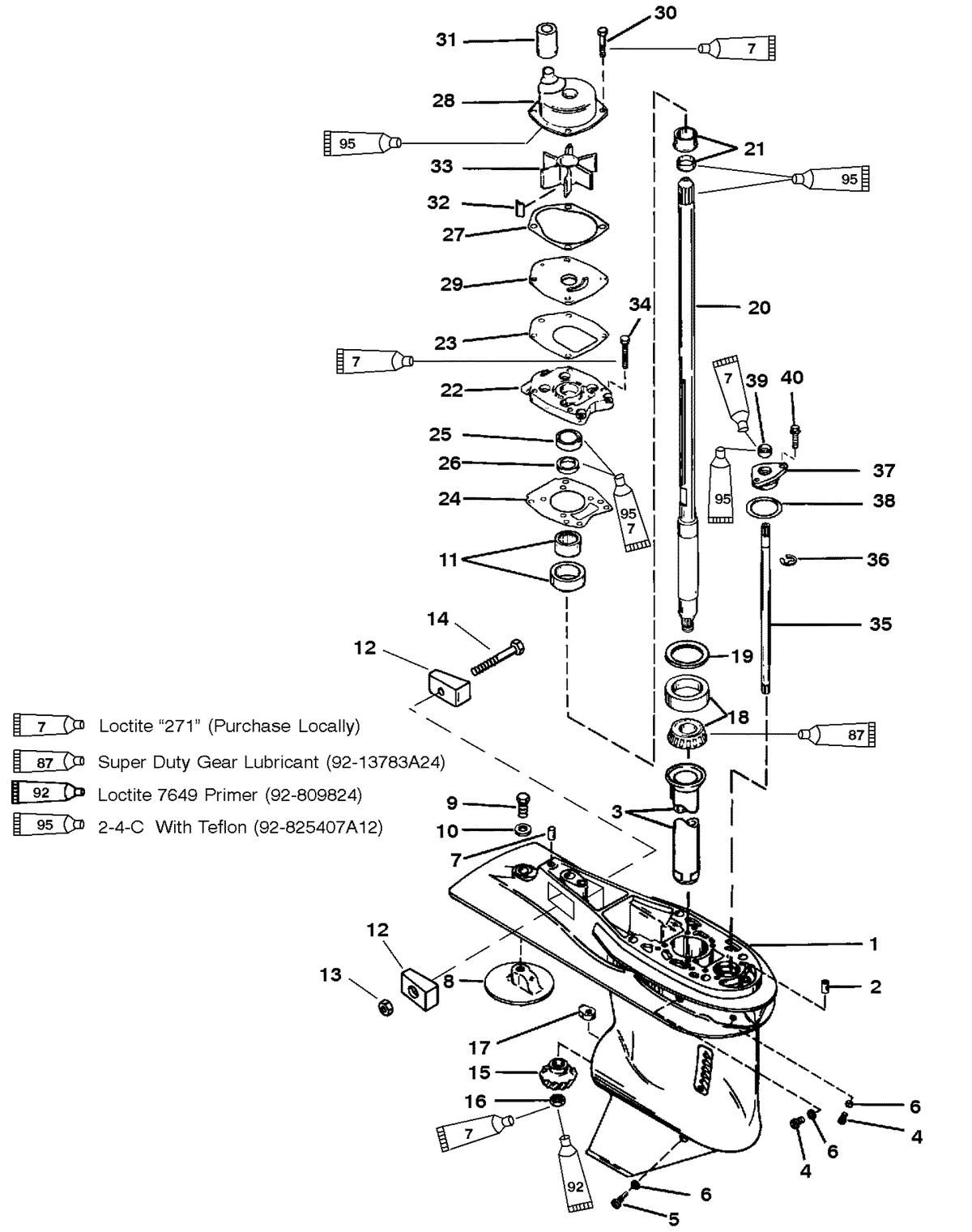 MERCURY/MARINER 50/55/60 JET 45 GEAR HSG(DRIVE SHAFT)(60 SEA/MARA/BIG FOOT,3 JAW REV. CLUTCH