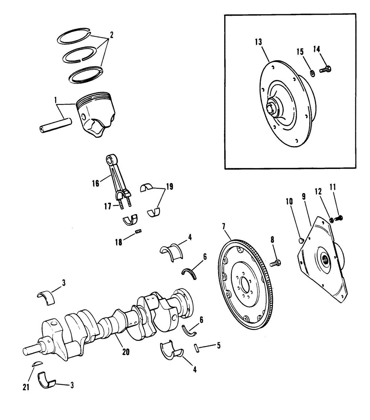 MERCRUISER 454 MAGNUM ALPHA ONE ENGINE CRANKSHAFT, PISTONS AND CONNECTING RODS