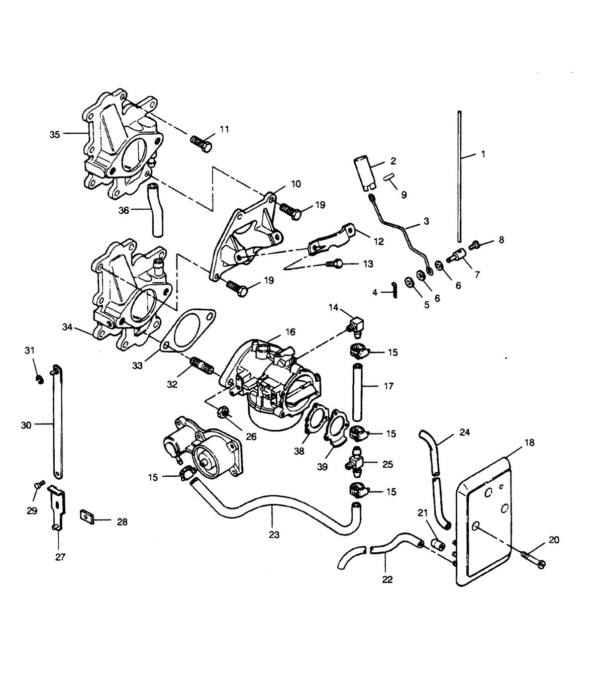 FORCE FORCE 1990 120 H.P. "B" MODEL L-DRIVE CARBURETOR ADAPTERS AND FUEL LINES