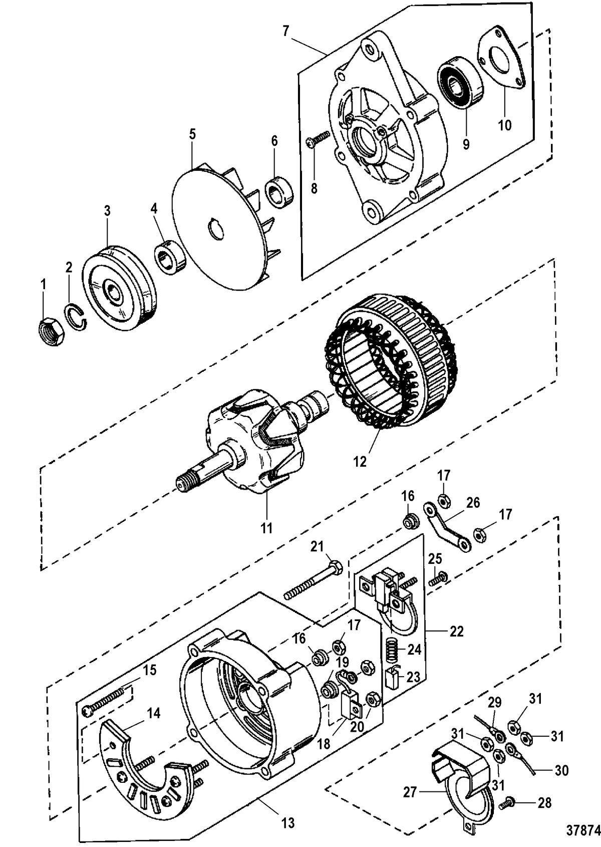 MERCRUISER 7.4L BRAVO I, II, III, ENGINE ALTERNATOR