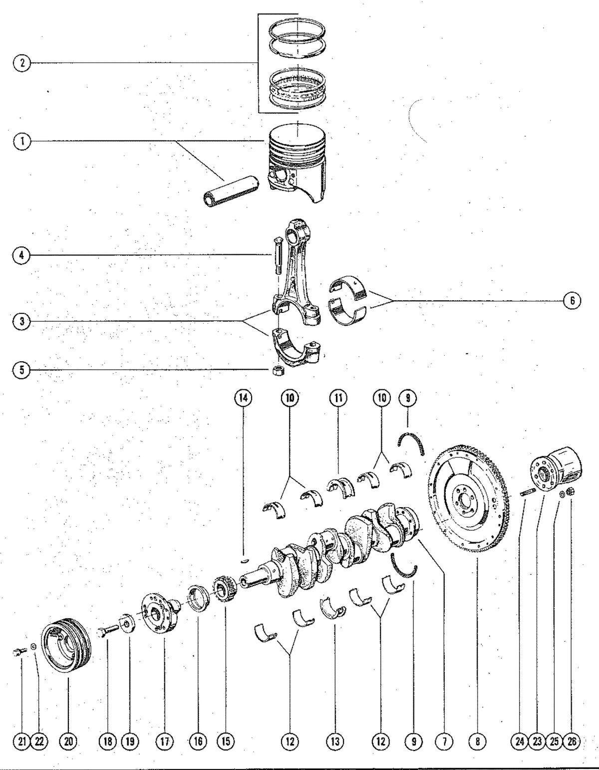 MERCRUISER 888 (2 BBL)ENGINE CRANKSHAFT, PISTON AND CONNECTING ROD