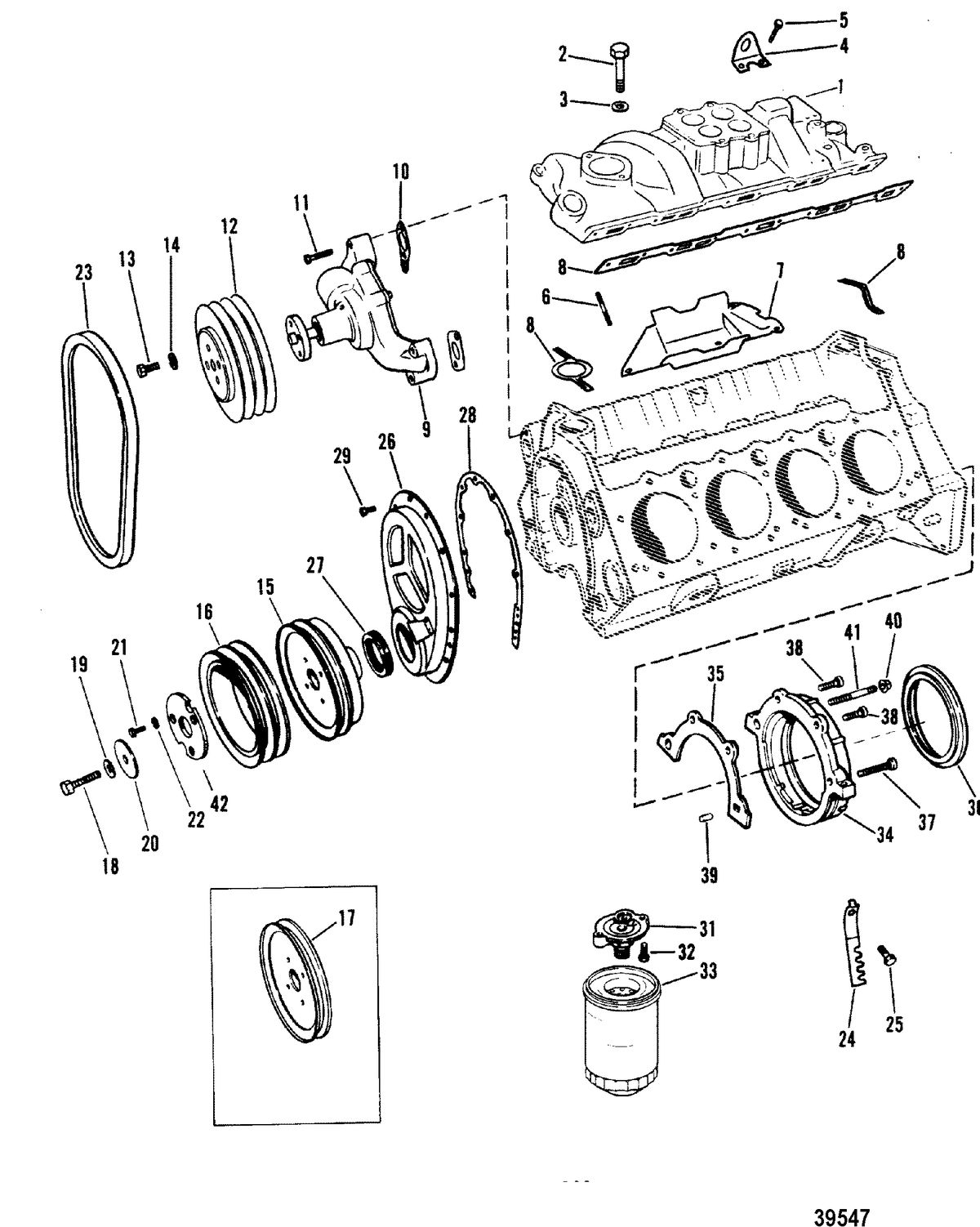 MERCRUISER 898/200/228/230/260 HP R/MR/ALPHA ONE INTAKE MANIFOLD AND FRONT COVER