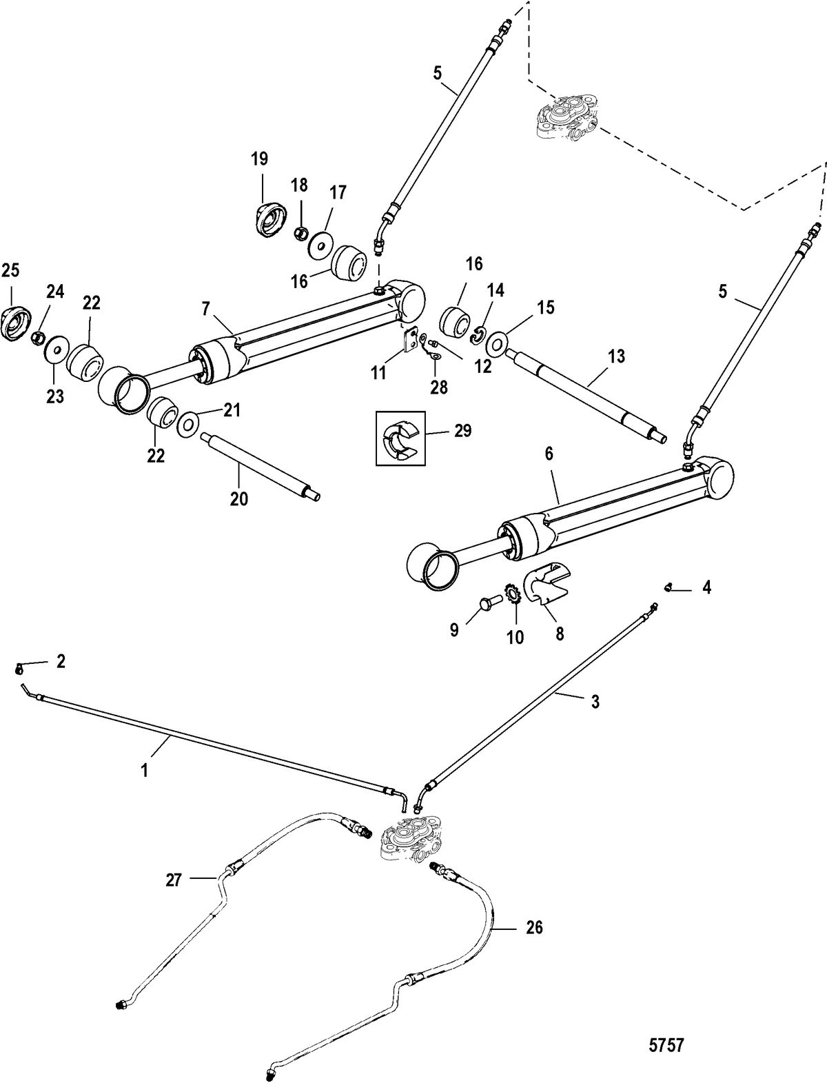 MERCRUISER BRAVO X (I-II-III) Trim Cylinders and Hydraulic Hoses(Standard Transoms)