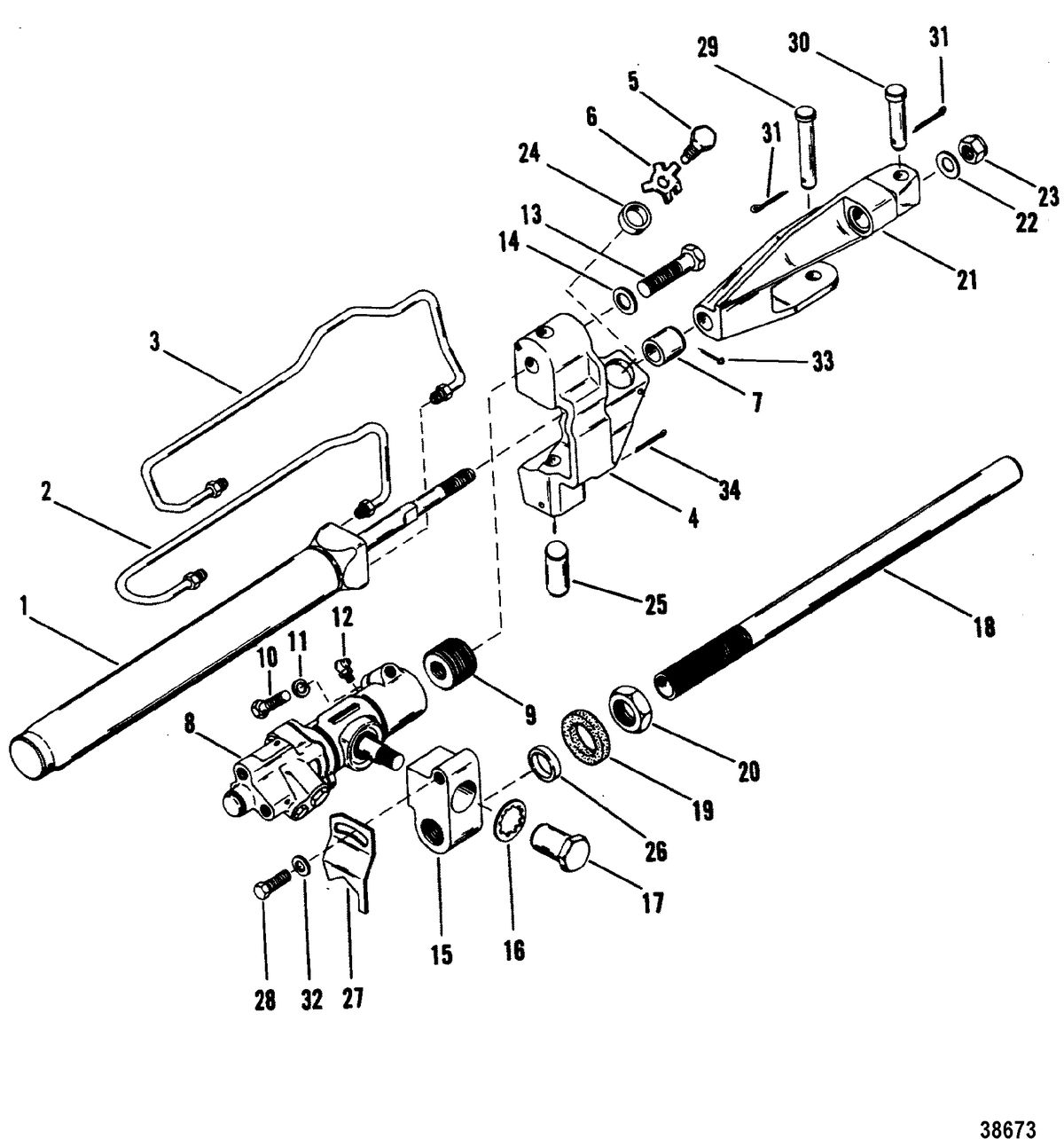 MERCRUISER BRAVO I/II/III STERNDRIVE AND TRANSOM ASSEMBLY POWER STEERING COMPONENTS(OLD DESIGN)