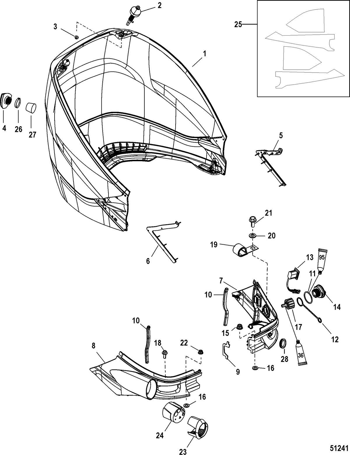 MERCURY/MARINER 200/225/250/275/300 4-STROKE VERADO (6 CYLINDER) Rear Cowl, CCT