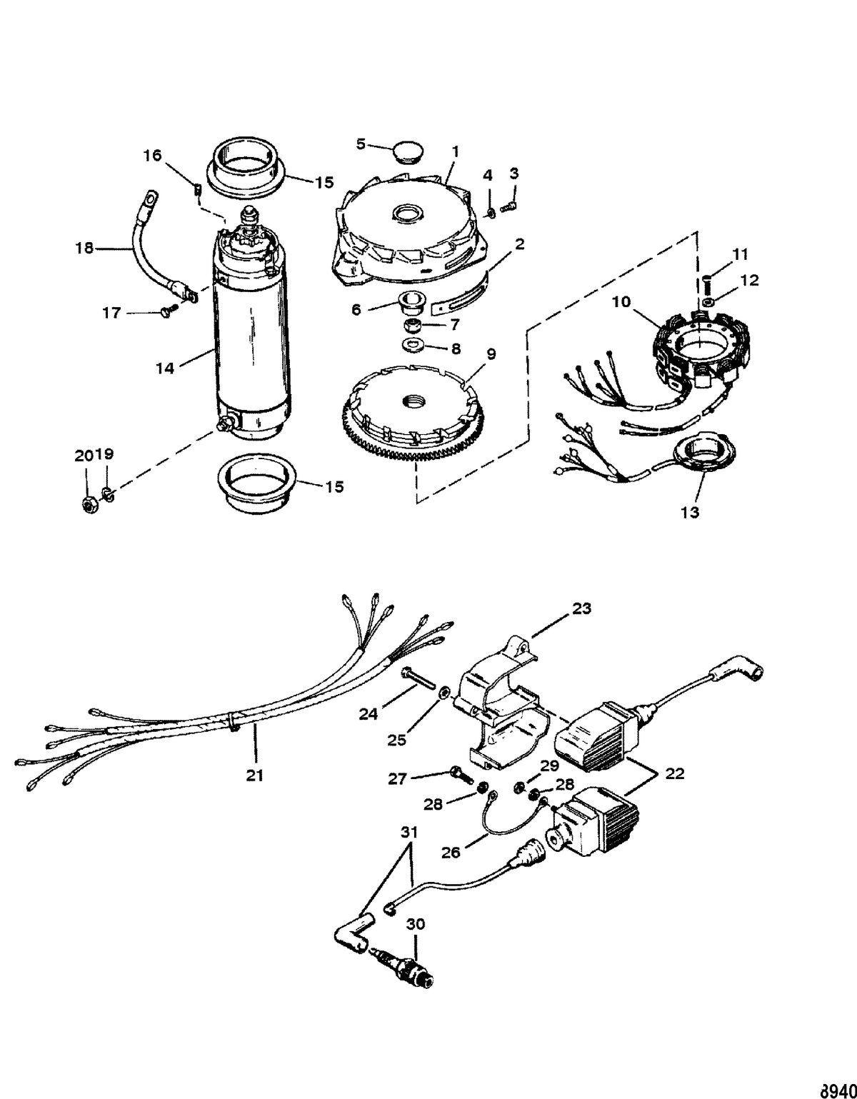 RACE OUTBOARD 150/200 PRO-MAX/SUPER MAGNUM (EFI) Flywheel, Starter Motor and Ignition Coils