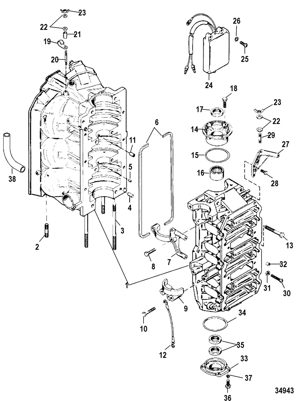 RACE OUTBOARD 225 EFI PROMAX/SUPERMAGNUM Cylinder Block and End Caps