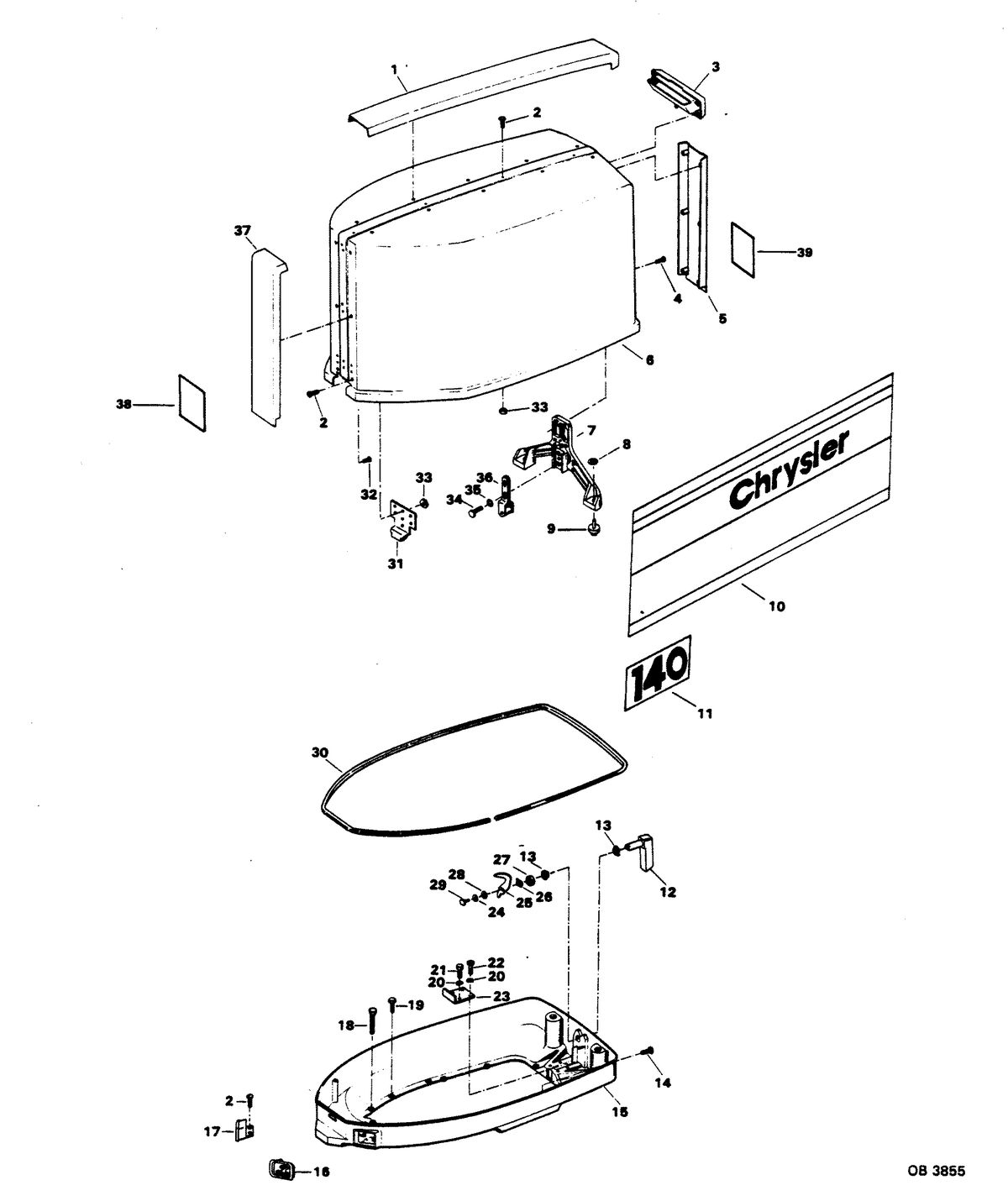CHRYSLER 140 H.P. ENGINE COVER AND SUPPORT PLATE