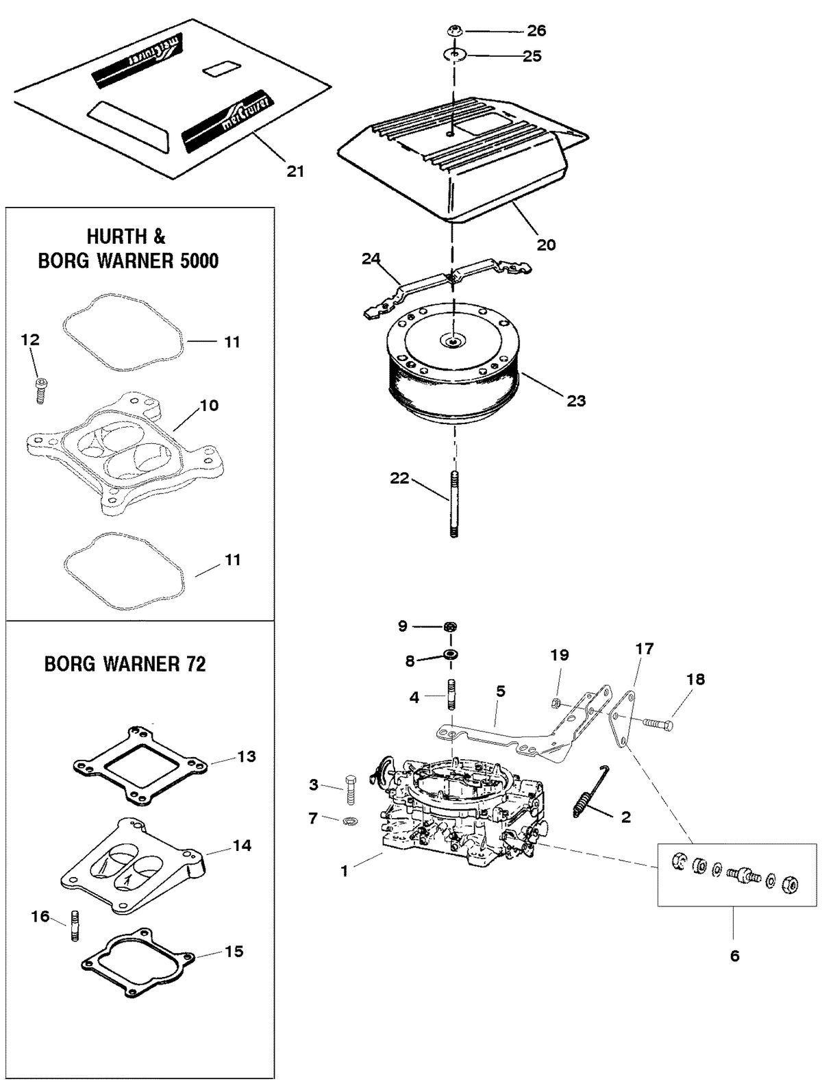 MERCRUISER MIE 7.4L HURTH/BORG WARNER (GEN IV) CARBURETOR AND FLAME ARRESTOR
