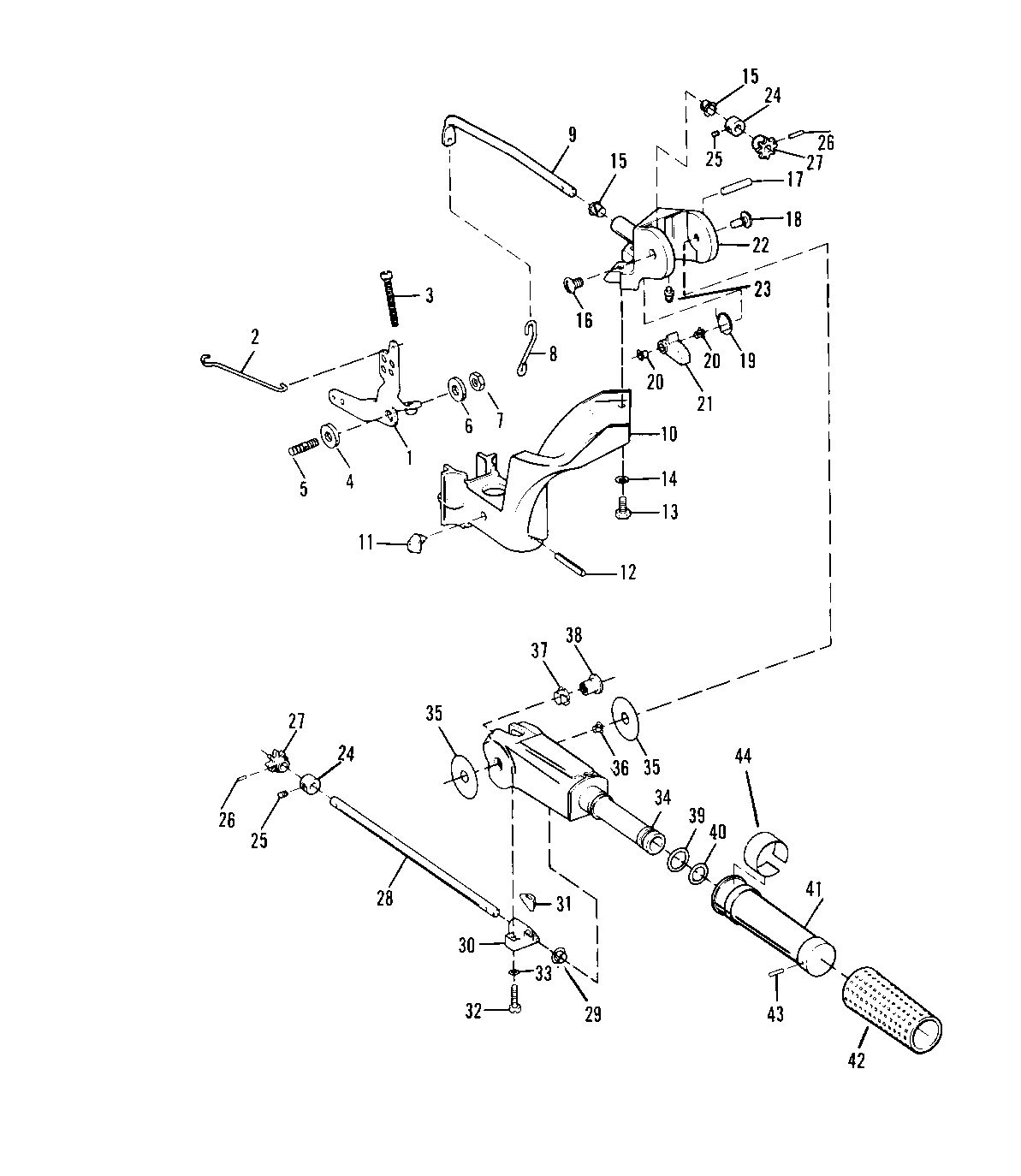 SEARS 9.9 H.P. OUTBOARD MOTOR TILLER HANDLE AND THROTTLE LINKAGE
