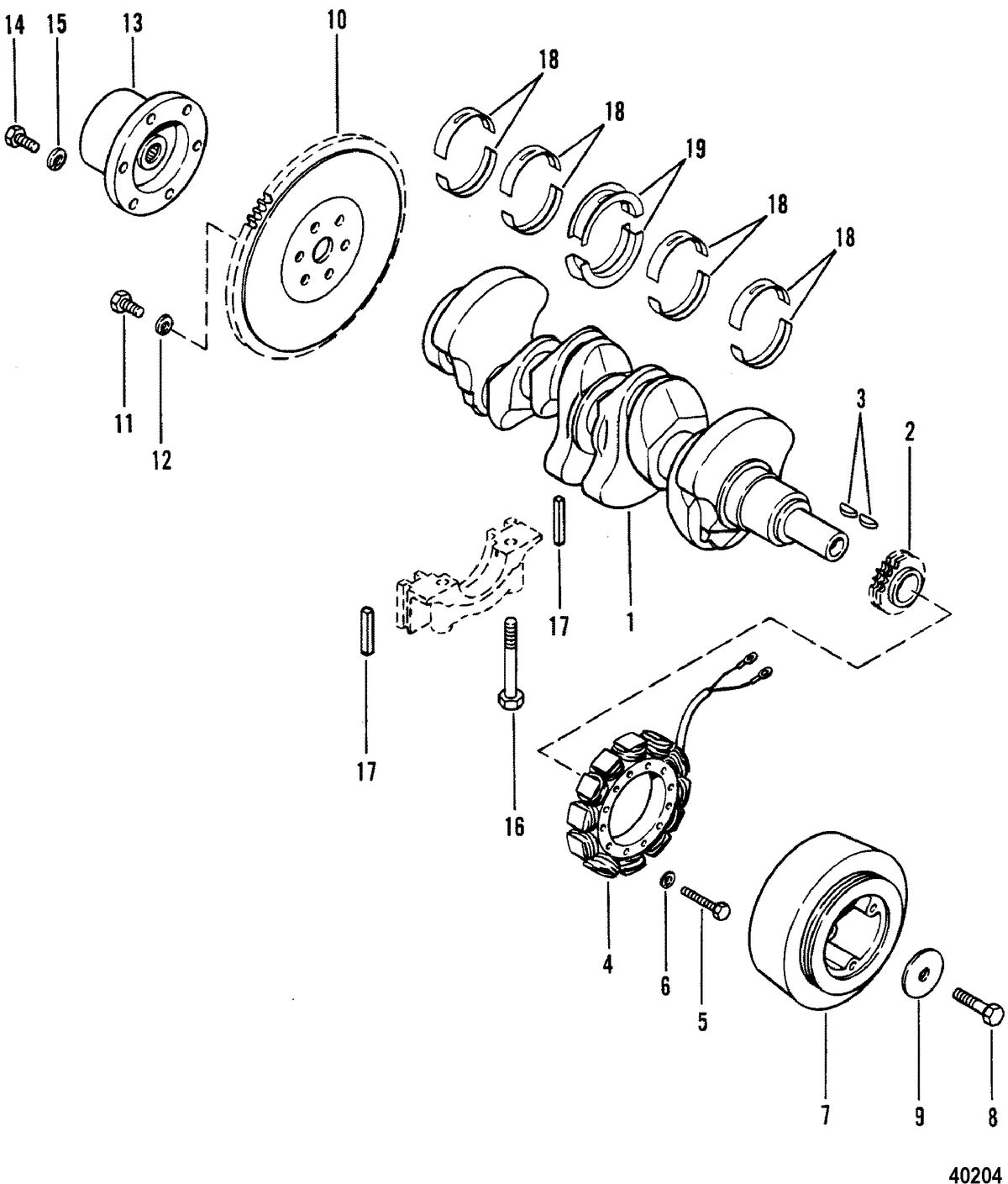 MERCRUISER 470 ENGINE CRANKSHAFT, FLYWHEEL AND ALTERNATOR