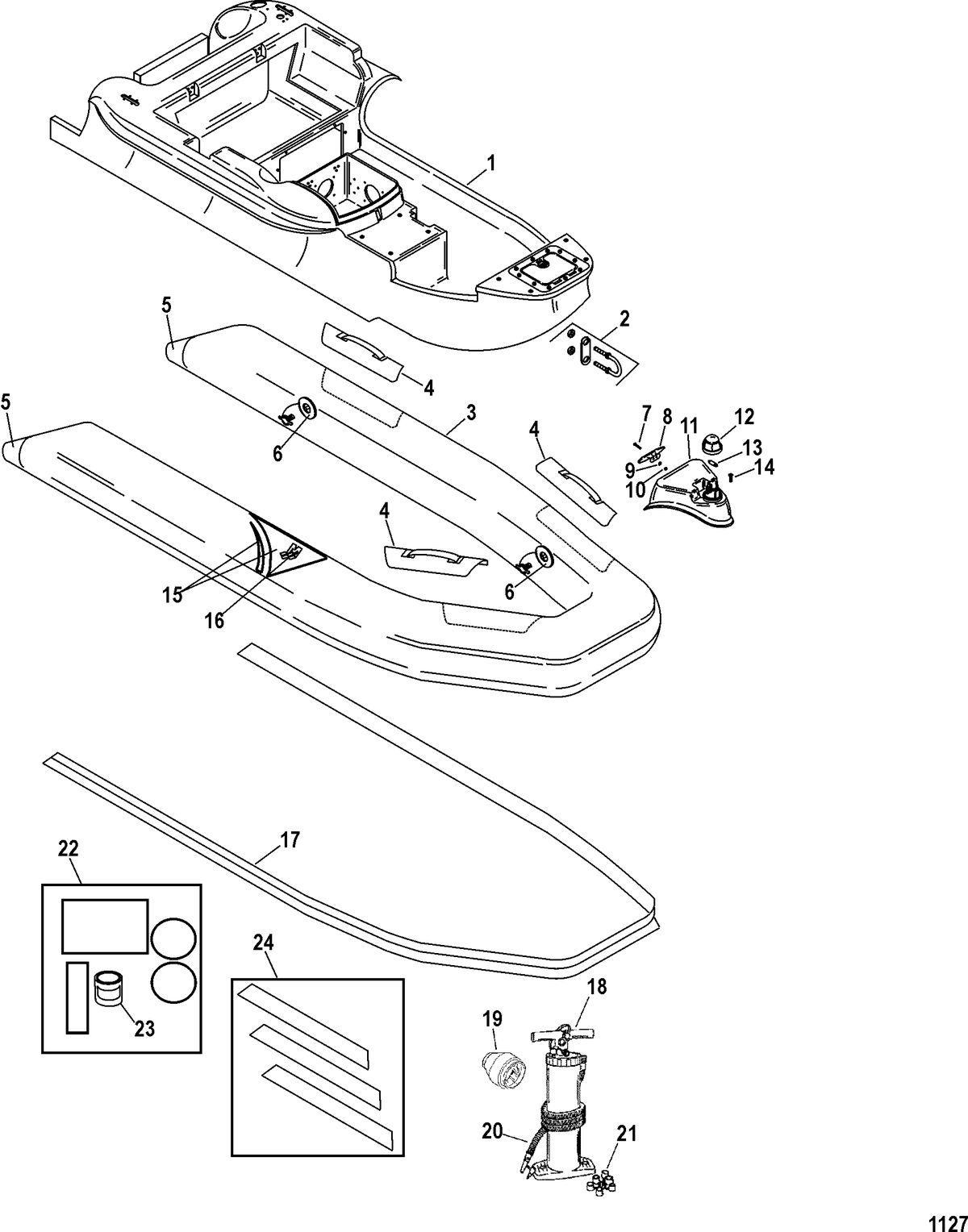 INFLATABLES MERCURY AMANZI HYPALON RIB Hull And Tube Components