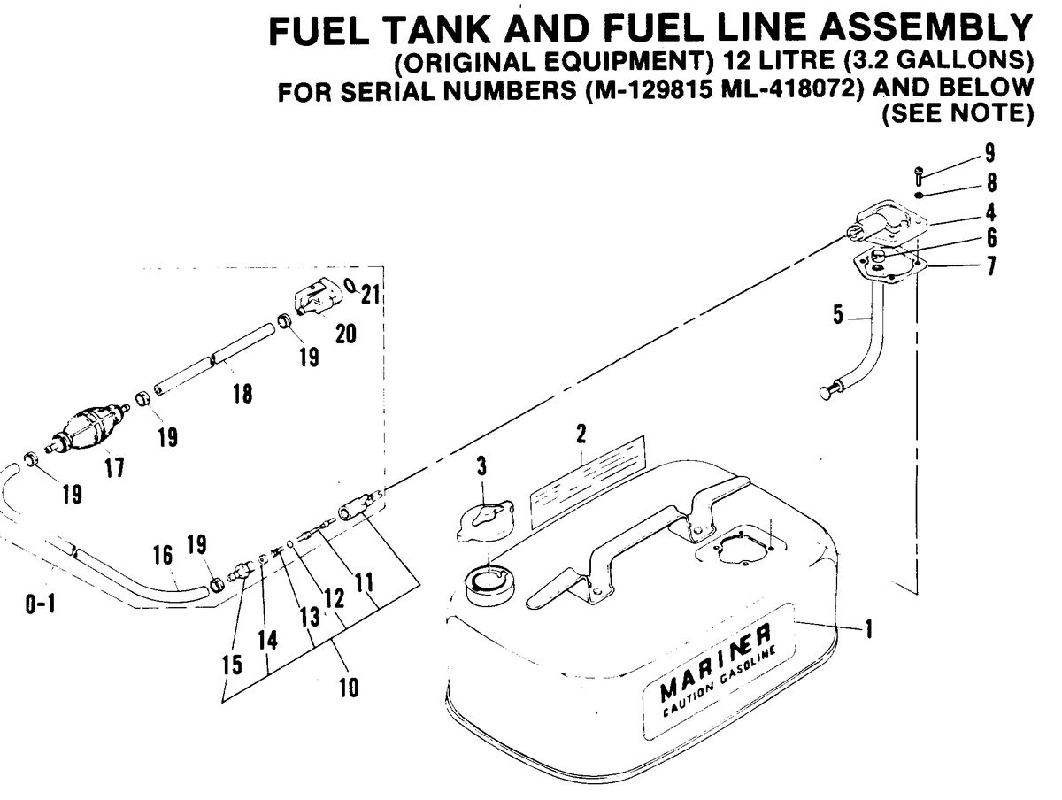 MARINER 5 H.P. FUEL TANK AND FUEL LINE ASSEMBLY