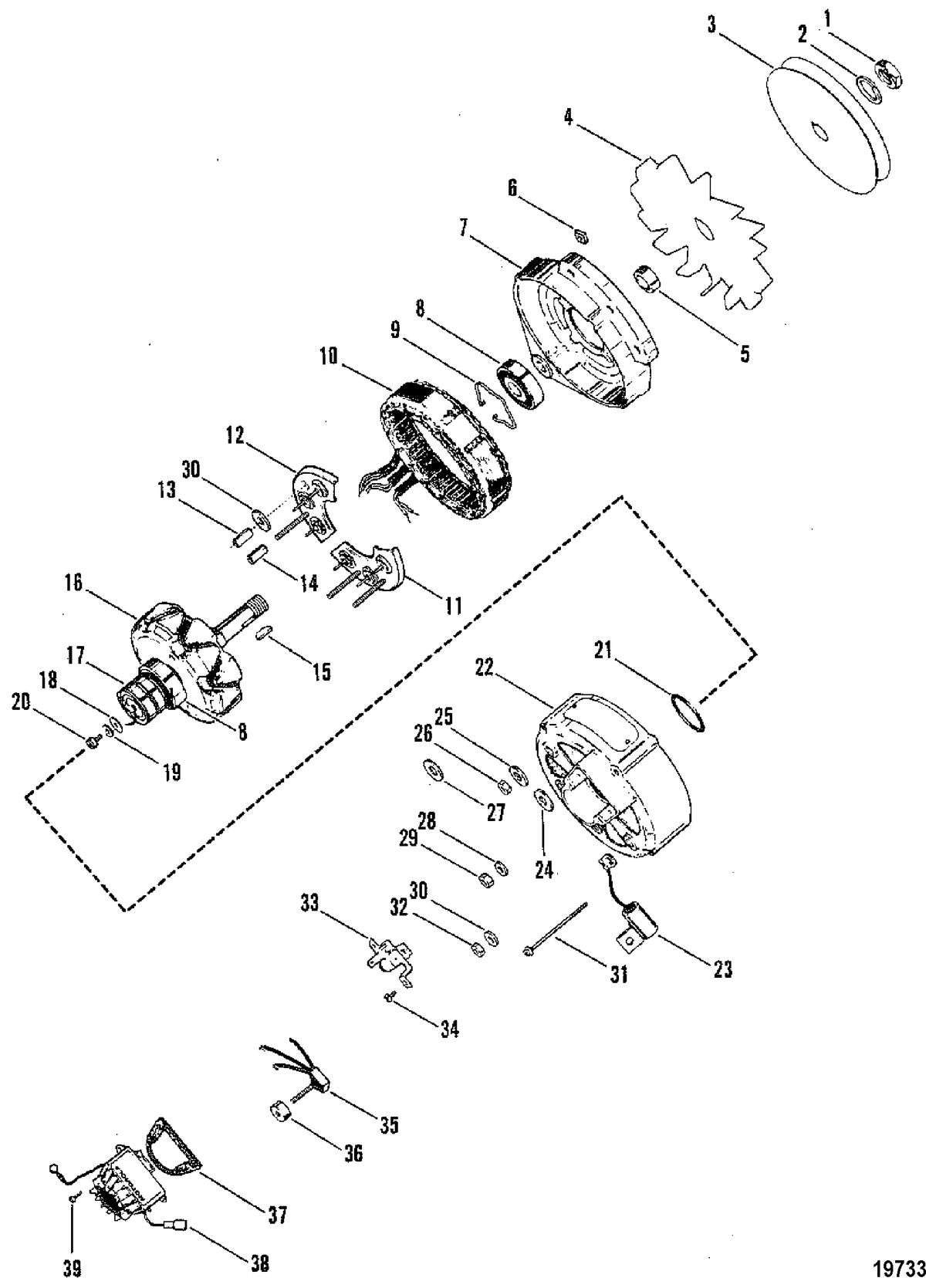 MERCRUISER 230 HP/5.0L 260 HP/5.7L ENGINE Alternator (55 AMPS)(Motorola #8MR2039K)