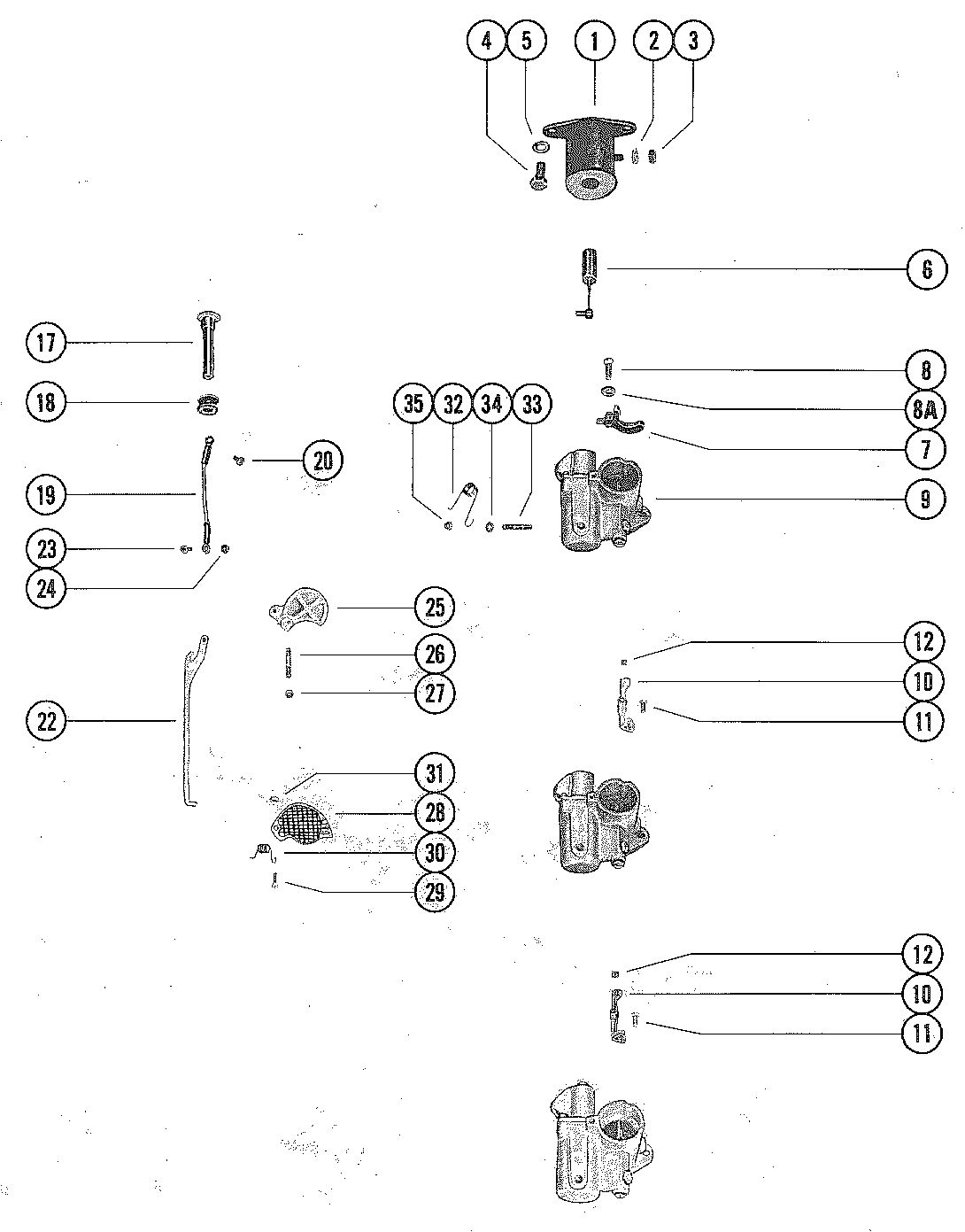 MERCURY MERC 115 CARBURETOR LINKAGE AND CHOKE SOLENOID