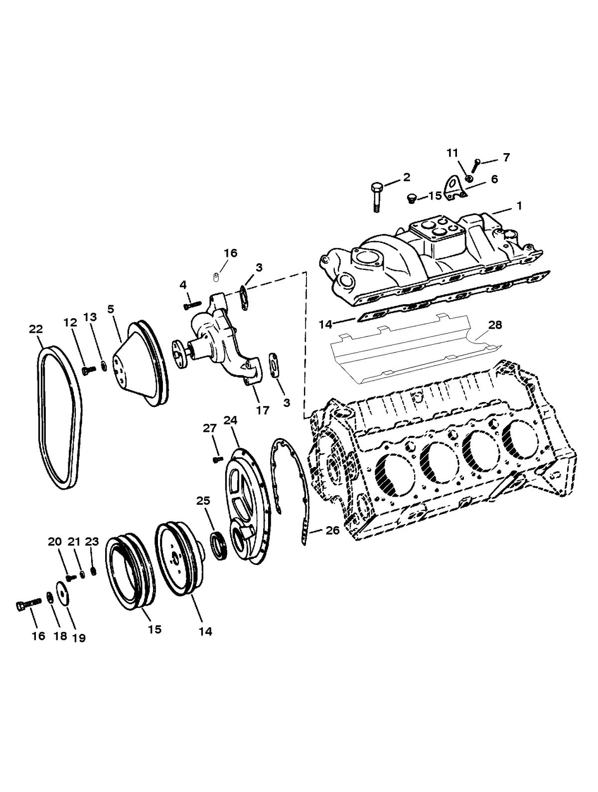 MERCRUISER 450 H.P. (454 CID) 7.4L ENGINE INTAKE MANIFOLD AND FRONT COVER