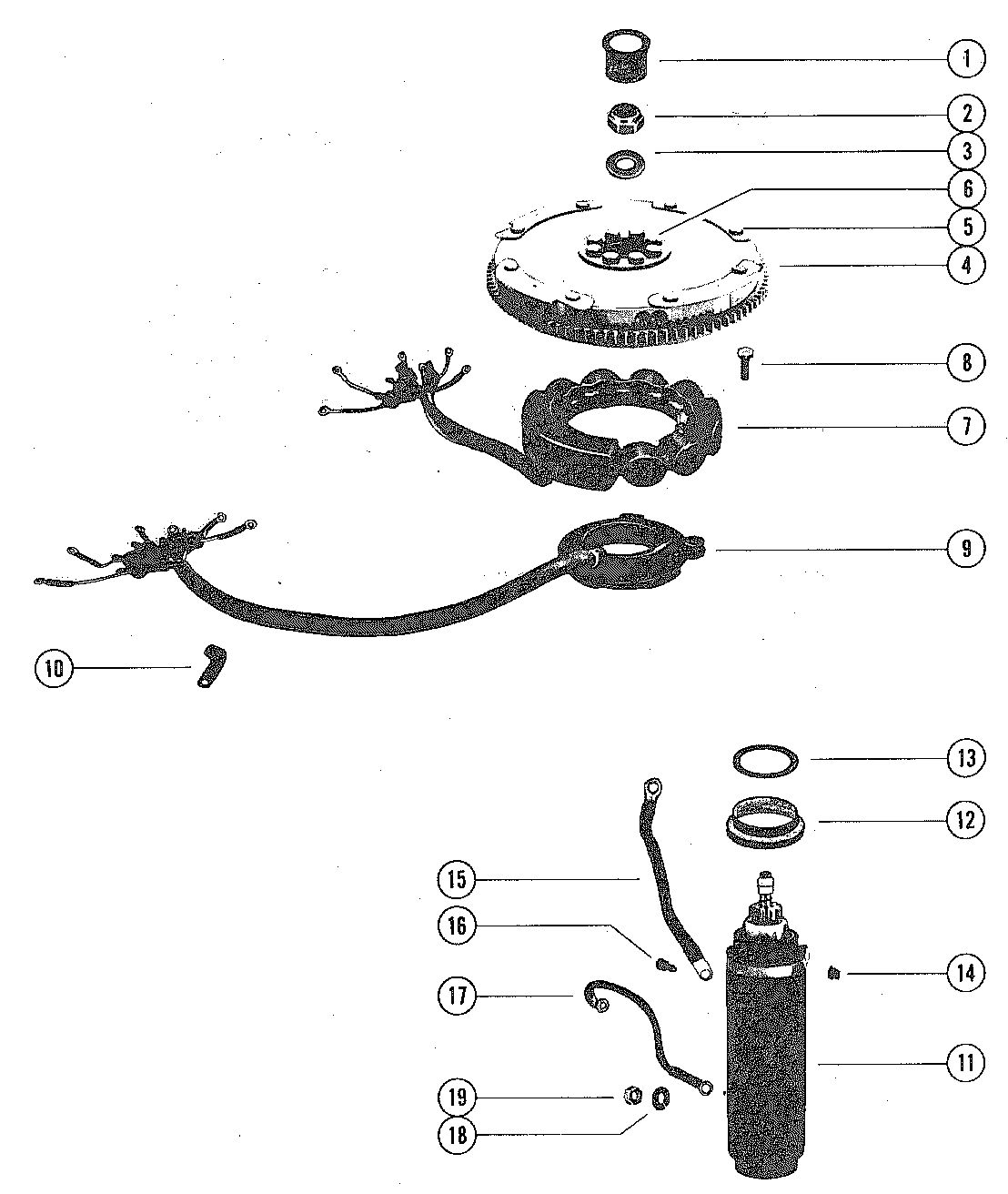 MERCURY MERC 140 FLYWHEEL, STARTER MOTOR AND STATOR
