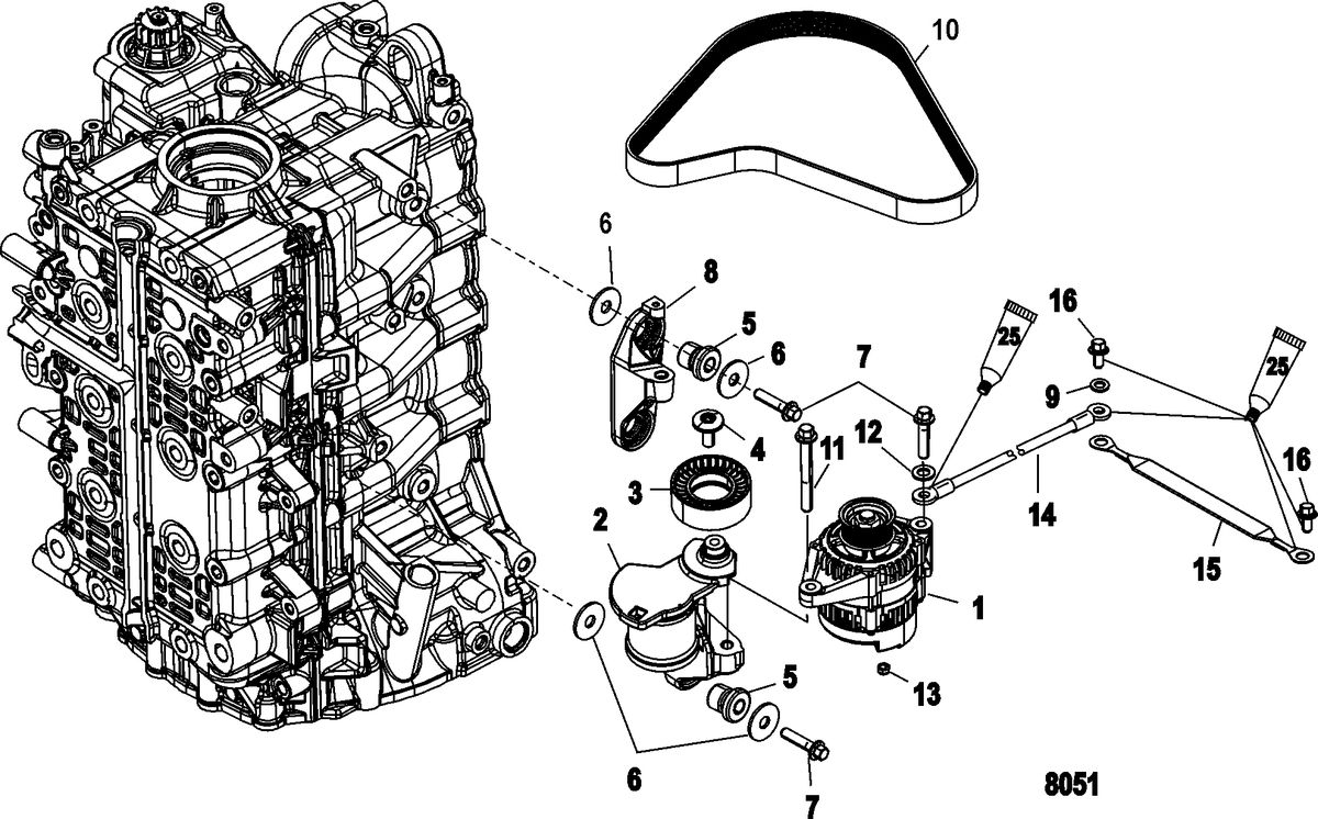MERCURY/MARINER 135/150/175 4-STROKE Alternator/Belt Tensioner Mounting
