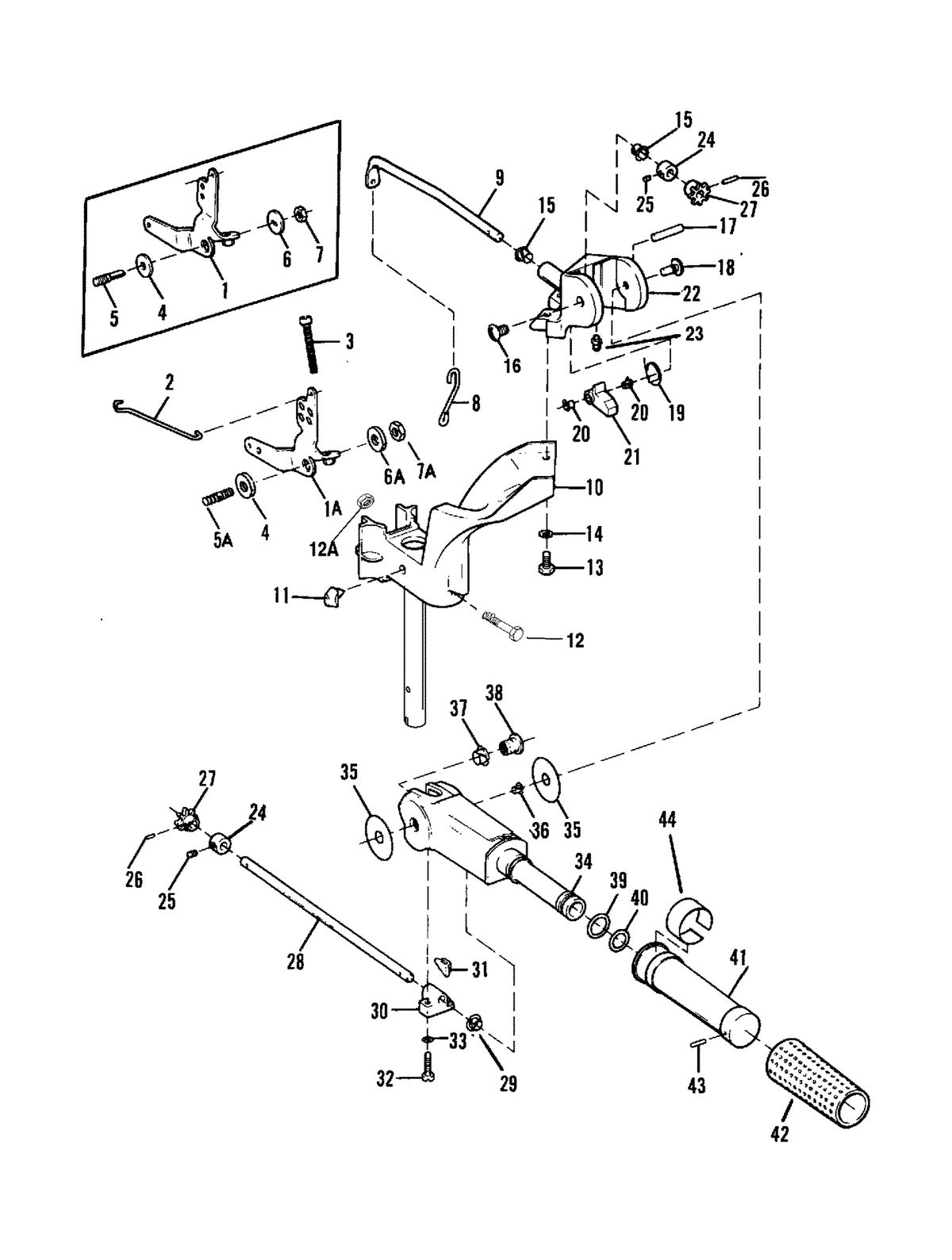 FORCE 9.9/15 H.P. TILLER HANDLE AND THROTTLE LINKAGE (84A/92B & SER. # E00000