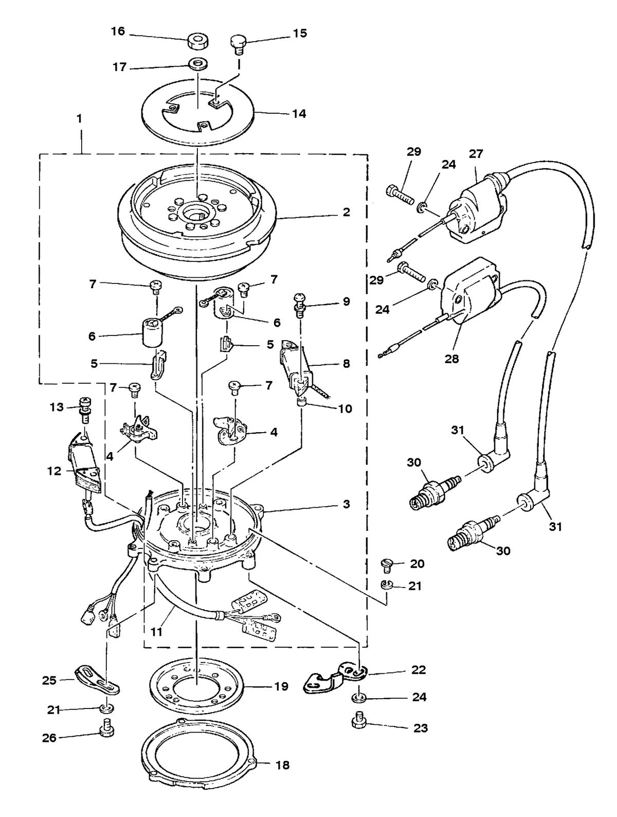 MARINER 8 H.P. K FLYWHEEL MAGNETO (S/N-M-100130/ML-402040 & BELOW)