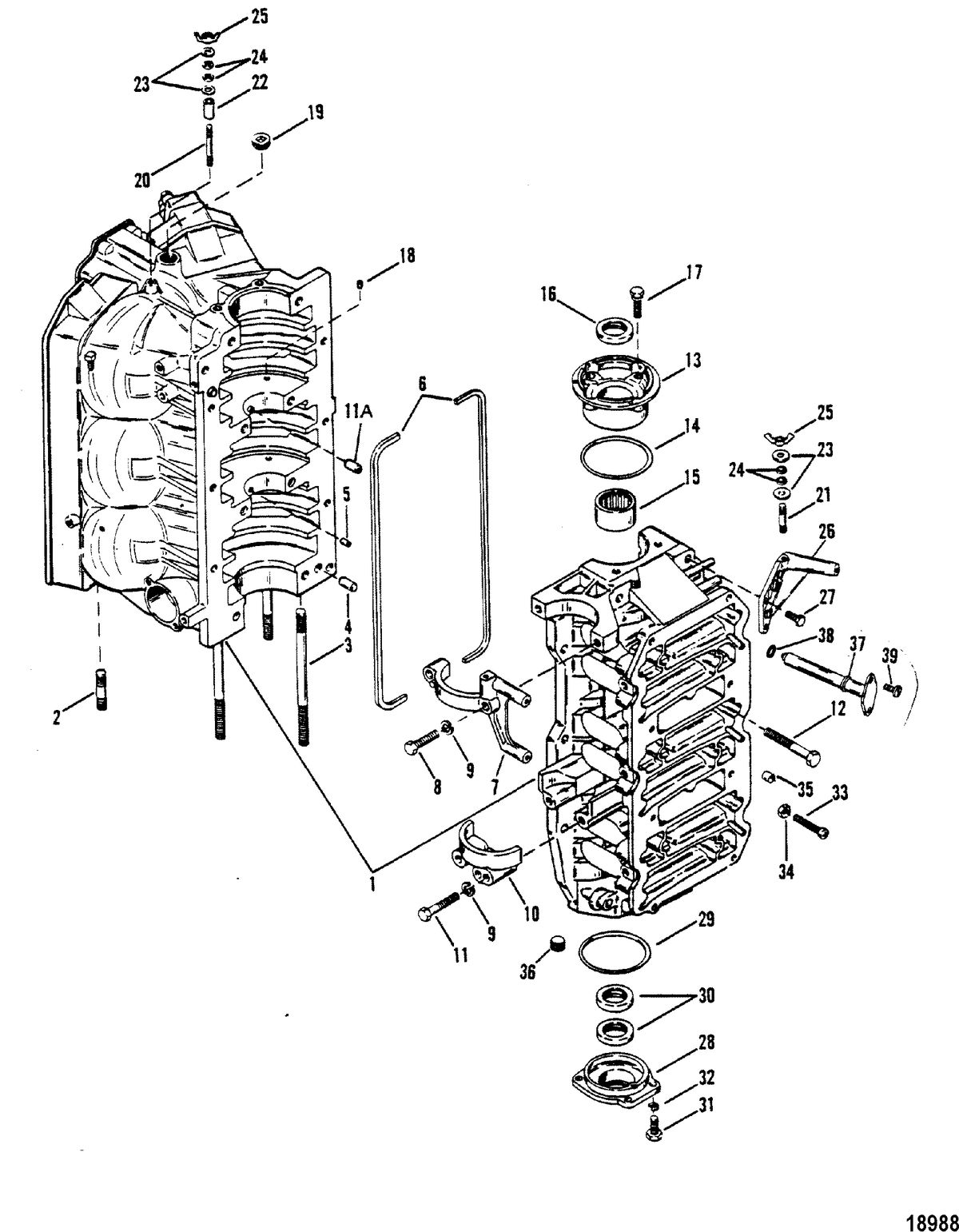 MERCURY/MARINER 150 H.P. XR-2 MARATHON MAGNUM (V-6) (1978-1985 COMBINED BOOK) Cylinder Block and End Caps