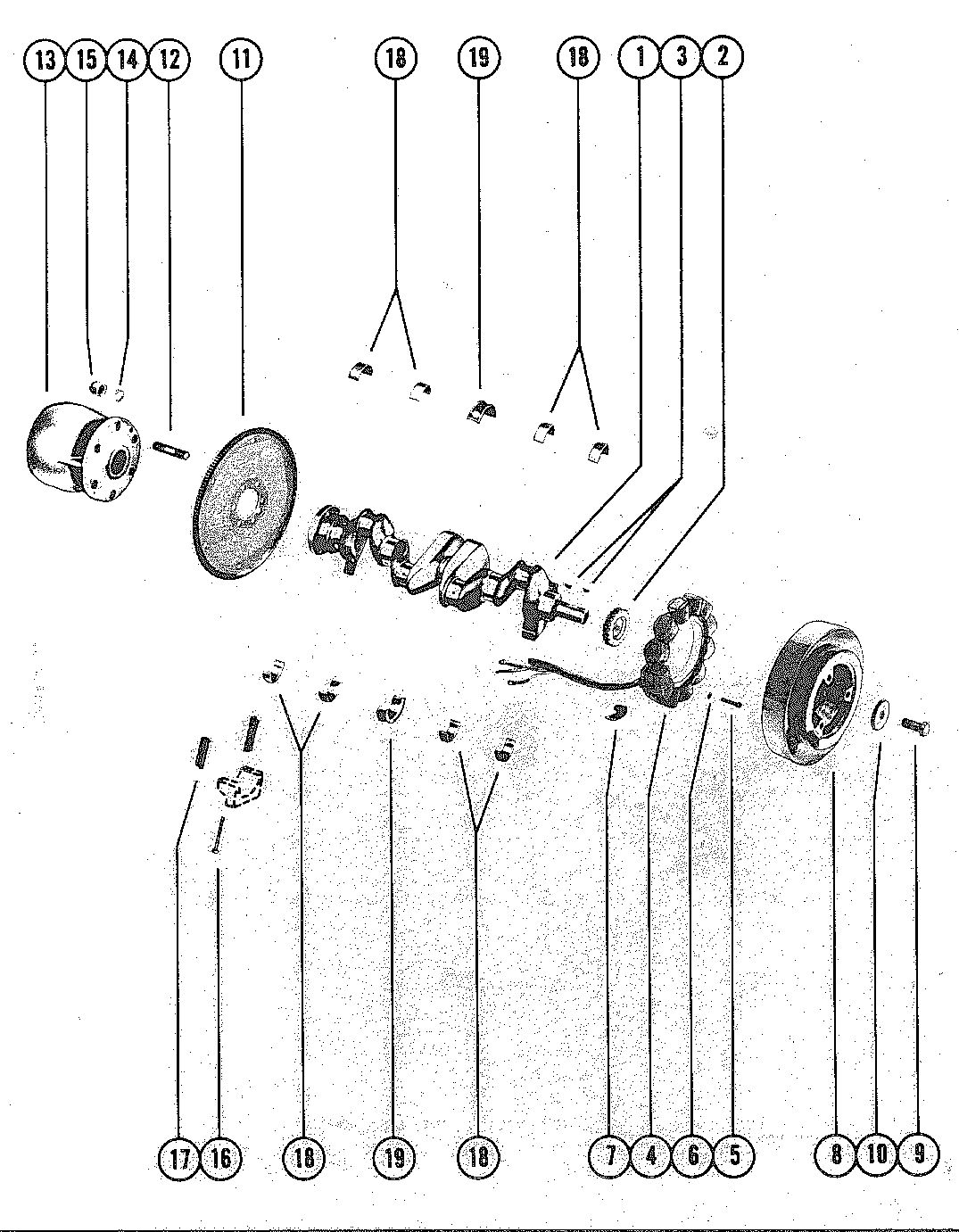 MERCRUISER 485 ENGINE CRANKSHAFT, FLYWHEEL AND ALTERNATOR ASSEMBLY