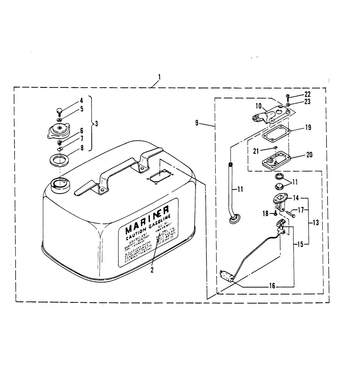 MARINER 9.9 H.P. FUEL TANK (NOT ORIGINAL EQUIPMENT TANK - SEE NOTE) (6 GALLON