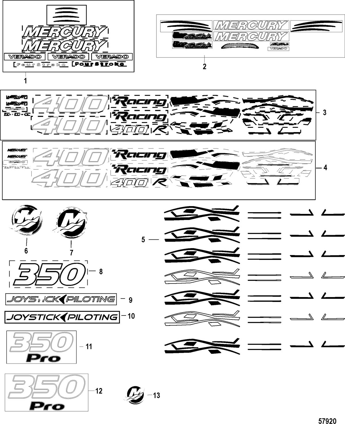 MERCURY/MARINER 350/350 PRO/400R VERADO (4-STROKE)(6 CYLINDER) Decals - Top Cowl