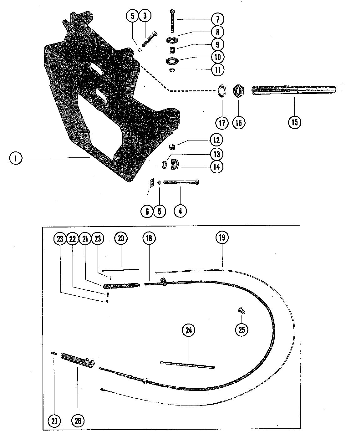 MERCRUISER 898 (1.50 RATIO) 1228 (1.50 RATIO) 1250 (1.32 RATIO) TRANSOM PLATE AND SHIFT CABLE
