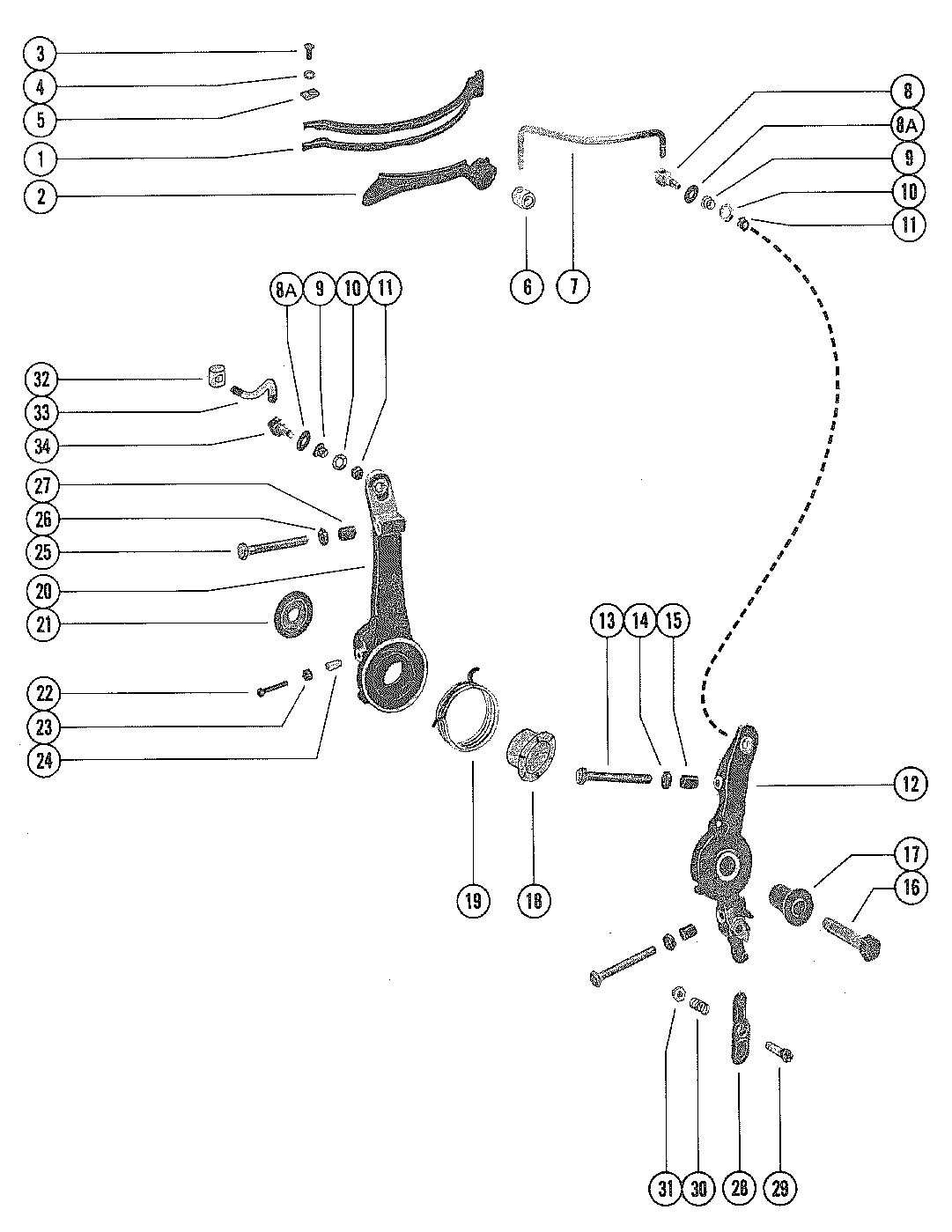 MARINER 70 HORSEPOWER THROTTLE CONTROL LINKAGE AND SPARK ADVANCE