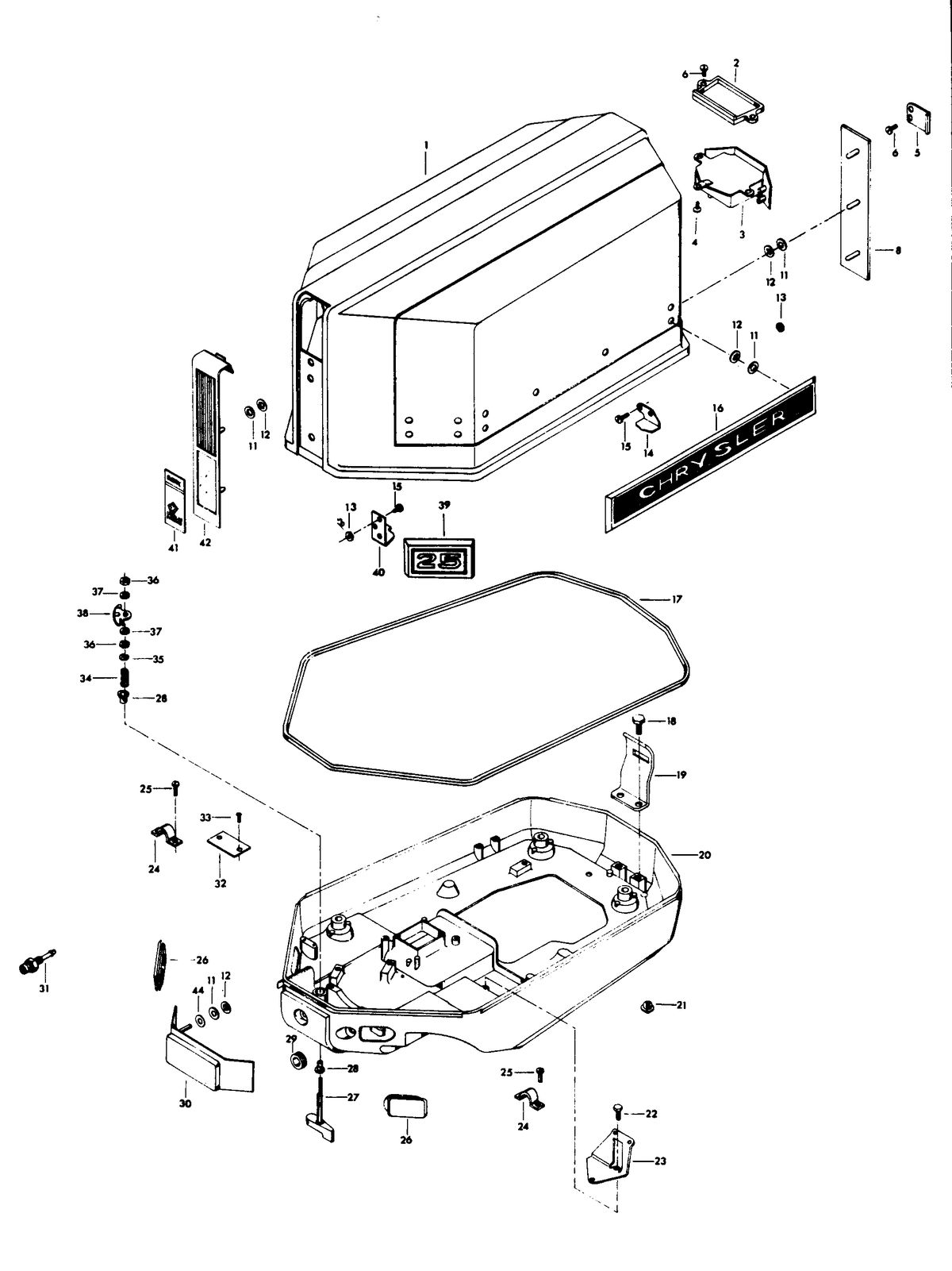 CHRYSLER 25 H.P. ENGINE COVER AND SUPPORT PLATE (ELECTRIC START)