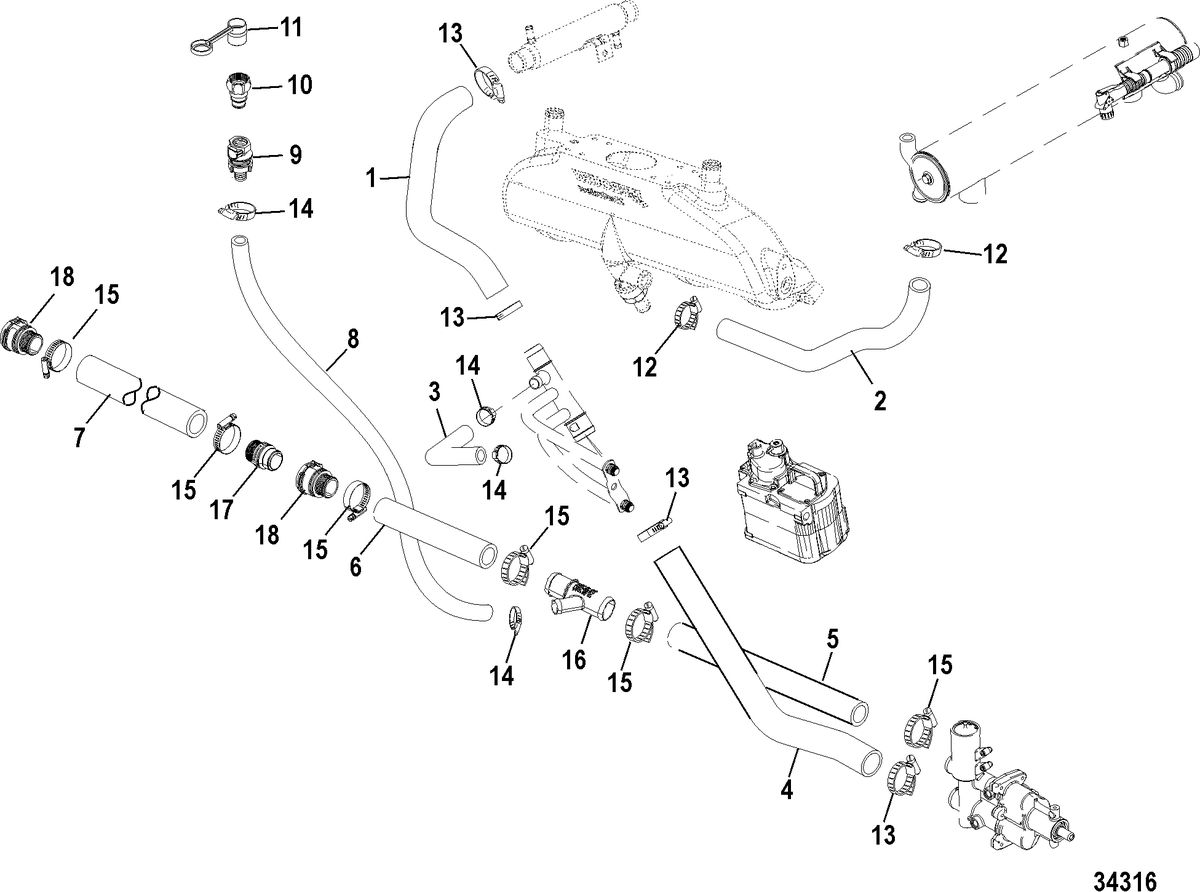 MERCRUISER 496 MAG STERNDRIVE Cooling System, Raw Water Components, Starboard